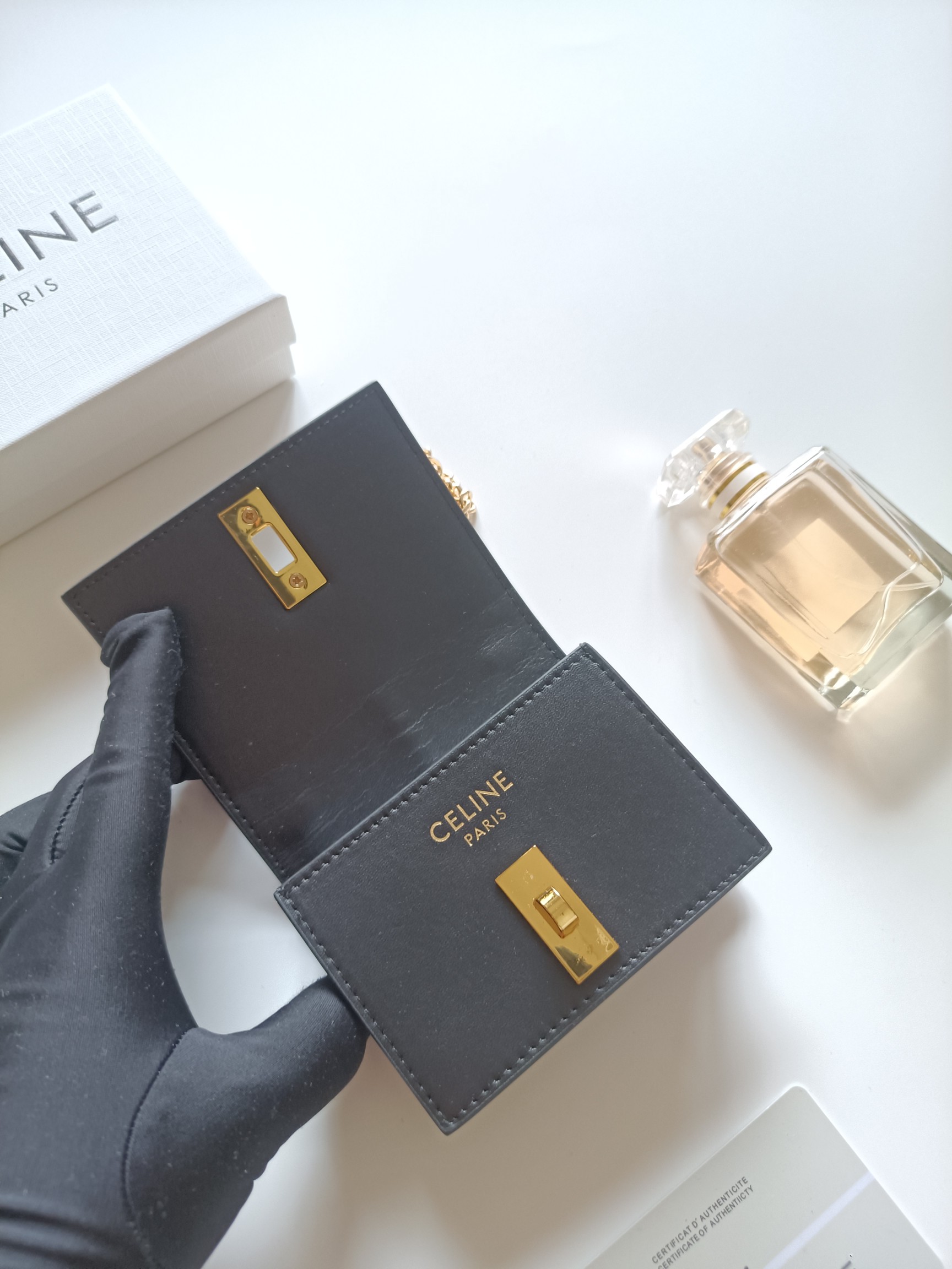 CELINE ブランド ポーチ ブラック チェーン付き キャンバス 2way ショルダー ウォレット 🖤 - 画像 5