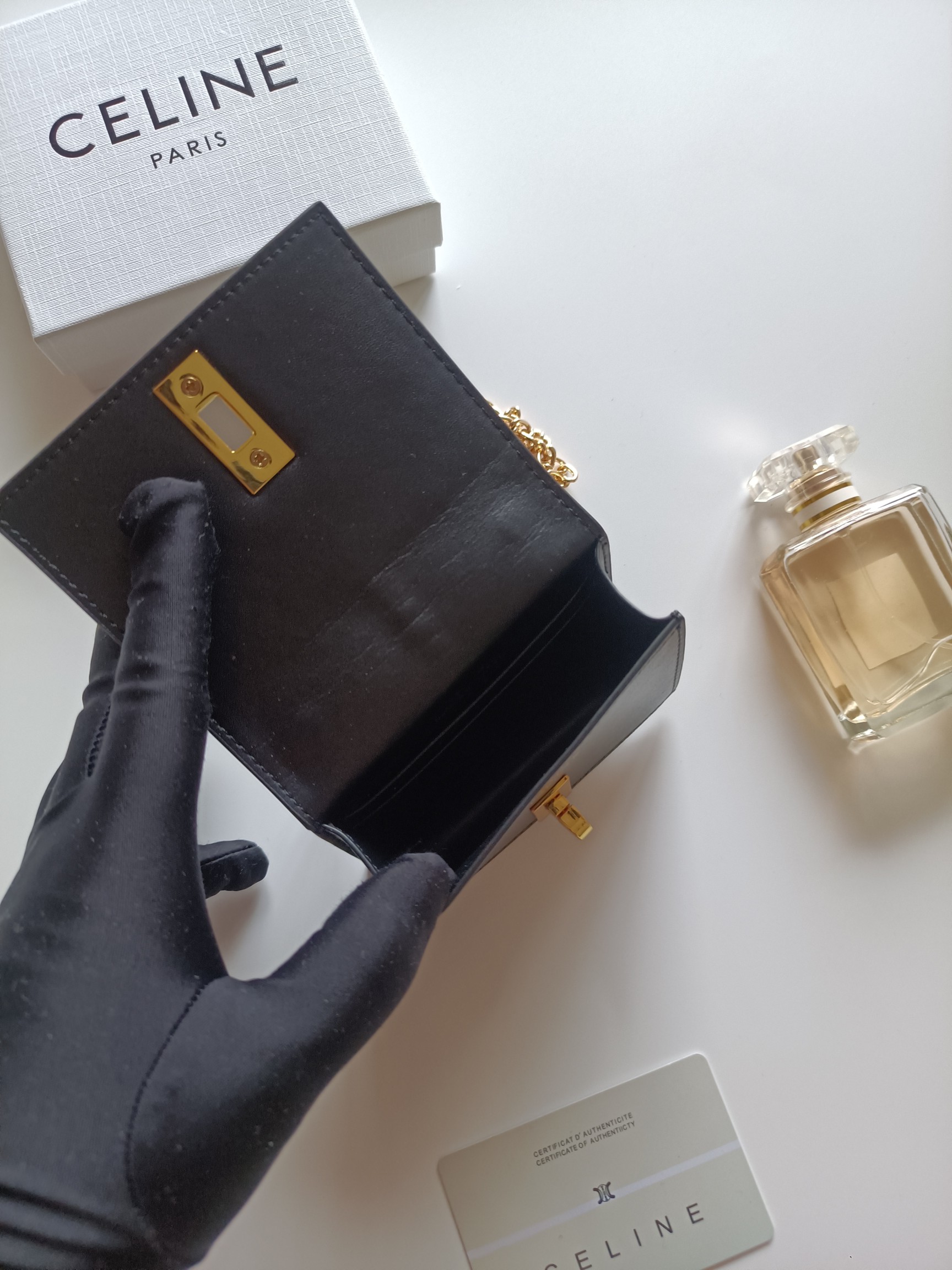 CELINE ブランド ポーチ ブラック チェーン付き キャンバス 2way ショルダー ウォレット 🖤 - 画像 6