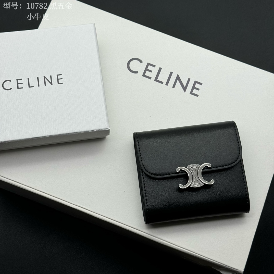 CELINE 10782 黒 ミニウォレット ブラック 小牛革 シマーファスナー 1色入 🖤
