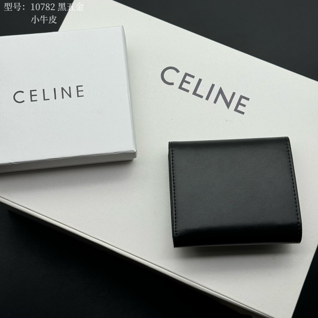 CELINE 10782 黒 ミニウォレット ブラック 小牛革 シマーファスナー 1色入 🖤 - 画像 2
