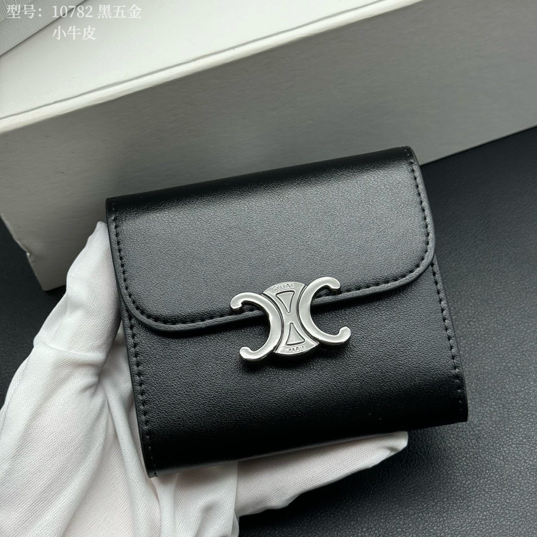 CELINE 10782 黒 ミニウォレット ブラック 小牛革 シマーファスナー 1色入 🖤 - 画像 3