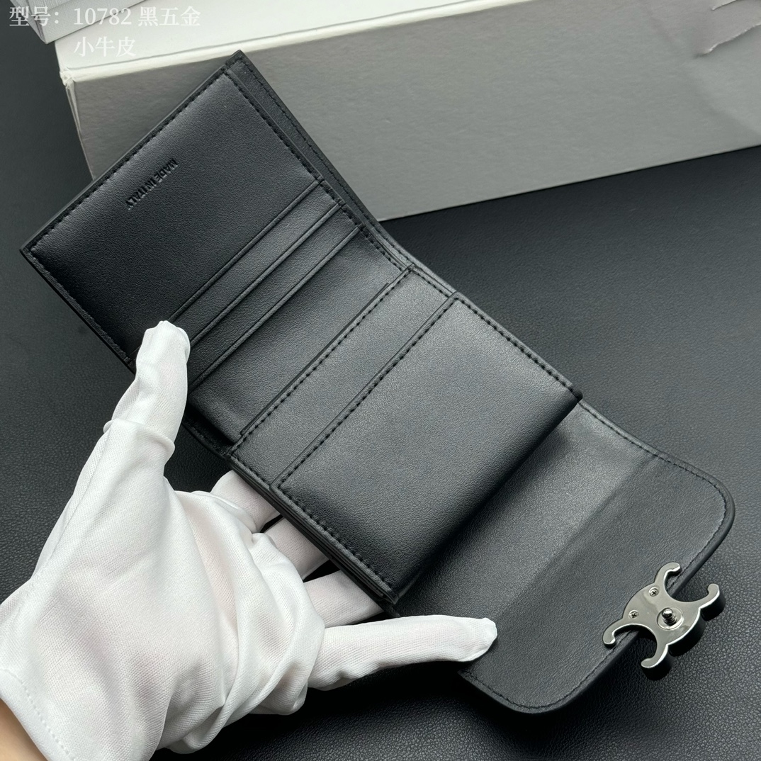 CELINE 10782 黒 ミニウォレット ブラック 小牛革 シマーファスナー 1色入 🖤 - 画像 5
