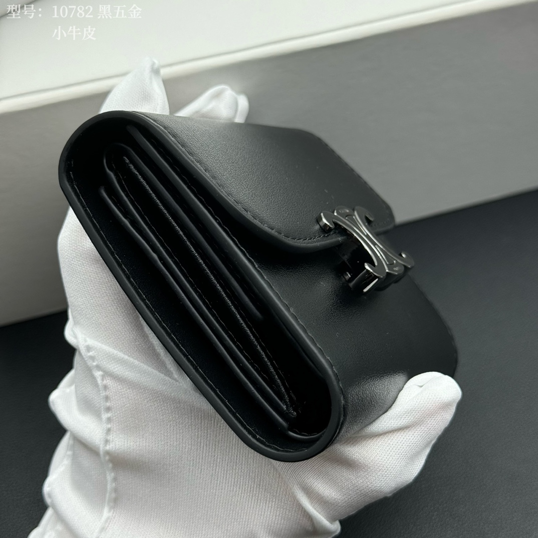 CELINE 10782 黒 ミニウォレット ブラック 小牛革 シマーファスナー 1色入 🖤 - 画像 6