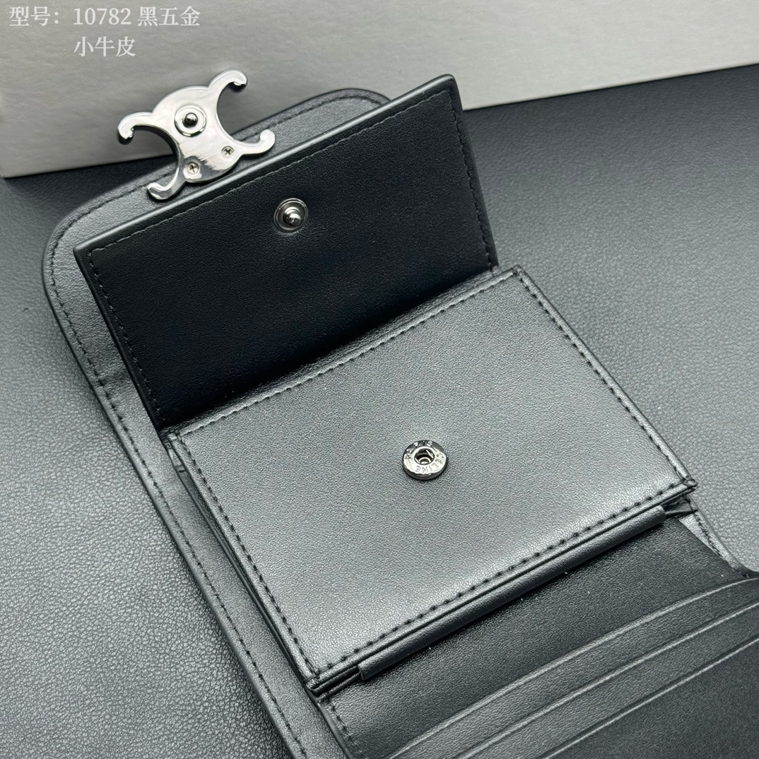 CELINE 10782 黒 ミニウォレット ブラック 小牛革 シマーファスナー 1色入 🖤 - 画像 7