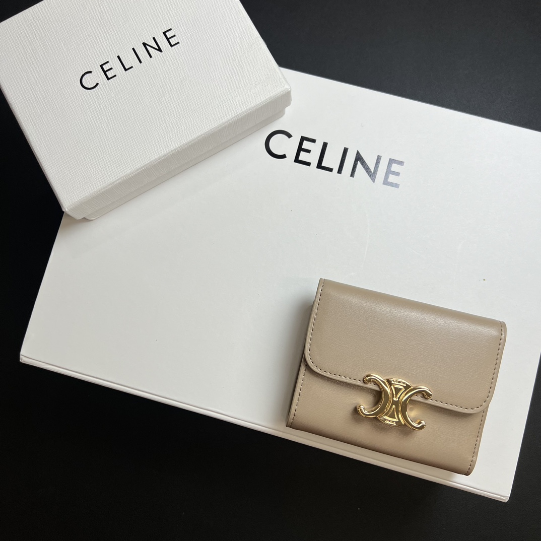CELINE セリーヌ カードケース ベージュ 2WAY 二つ折り 財布 ゴールド金具 🌸
