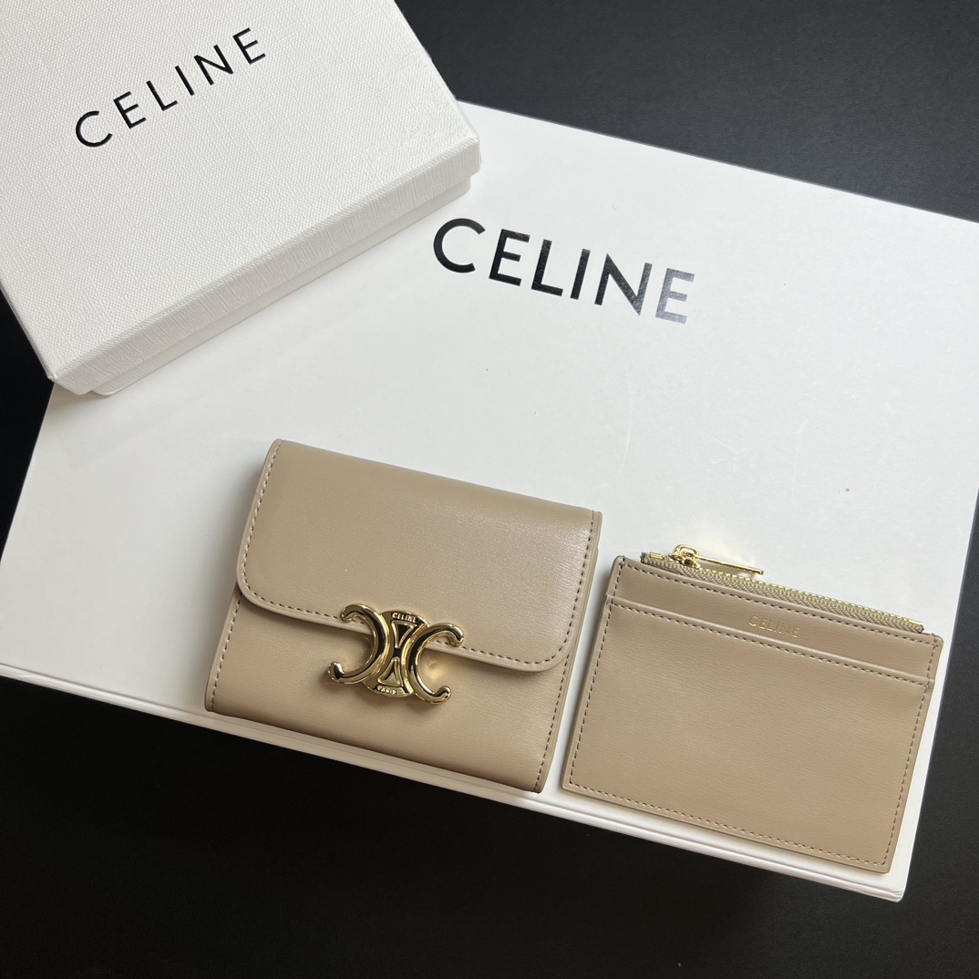 CELINE セリーヌ カードケース ベージュ 2WAY 二つ折り 財布 ゴールド金具 🌸 - 画像 3