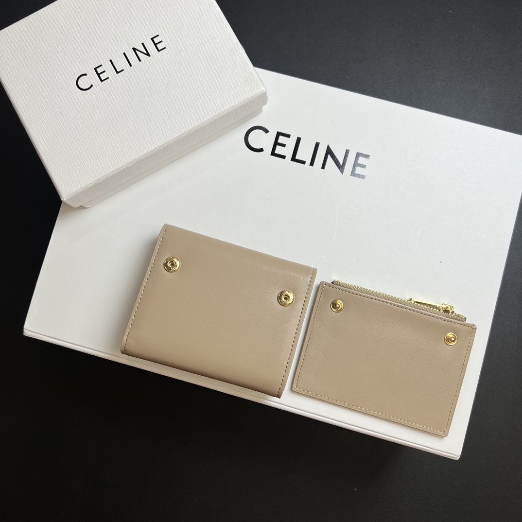 CELINE セリーヌ カードケース ベージュ 2WAY 二つ折り 財布 ゴールド金具 🌸 - 画像 4