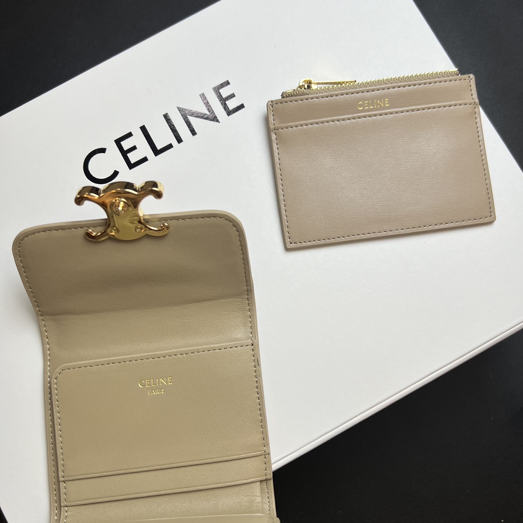 CELINE セリーヌ カードケース ベージュ 2WAY 二つ折り 財布 ゴールド金具 🌸 - 画像 7