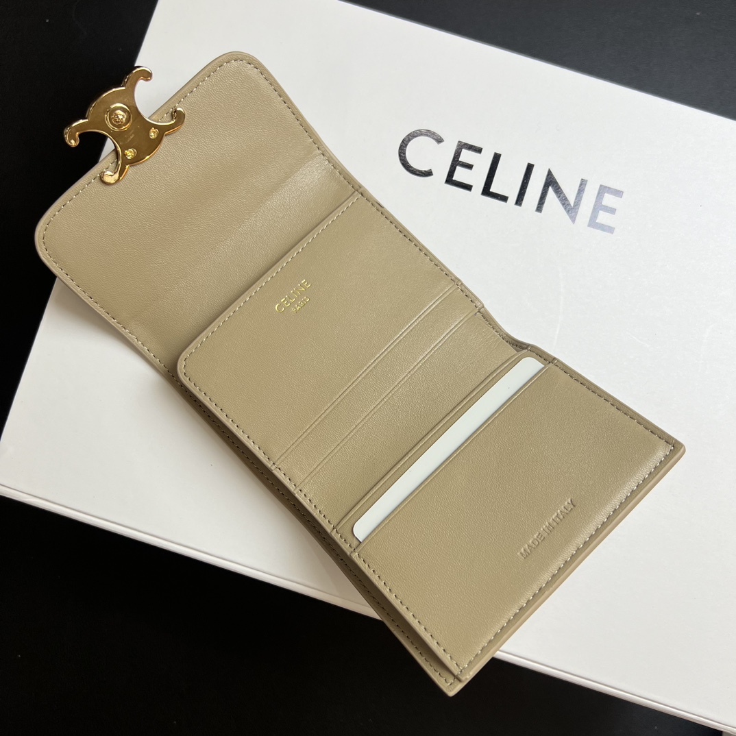 CELINE セリーヌ カードケース ベージュ 2WAY 二つ折り 財布 ゴールド金具 🌸 - 画像 9