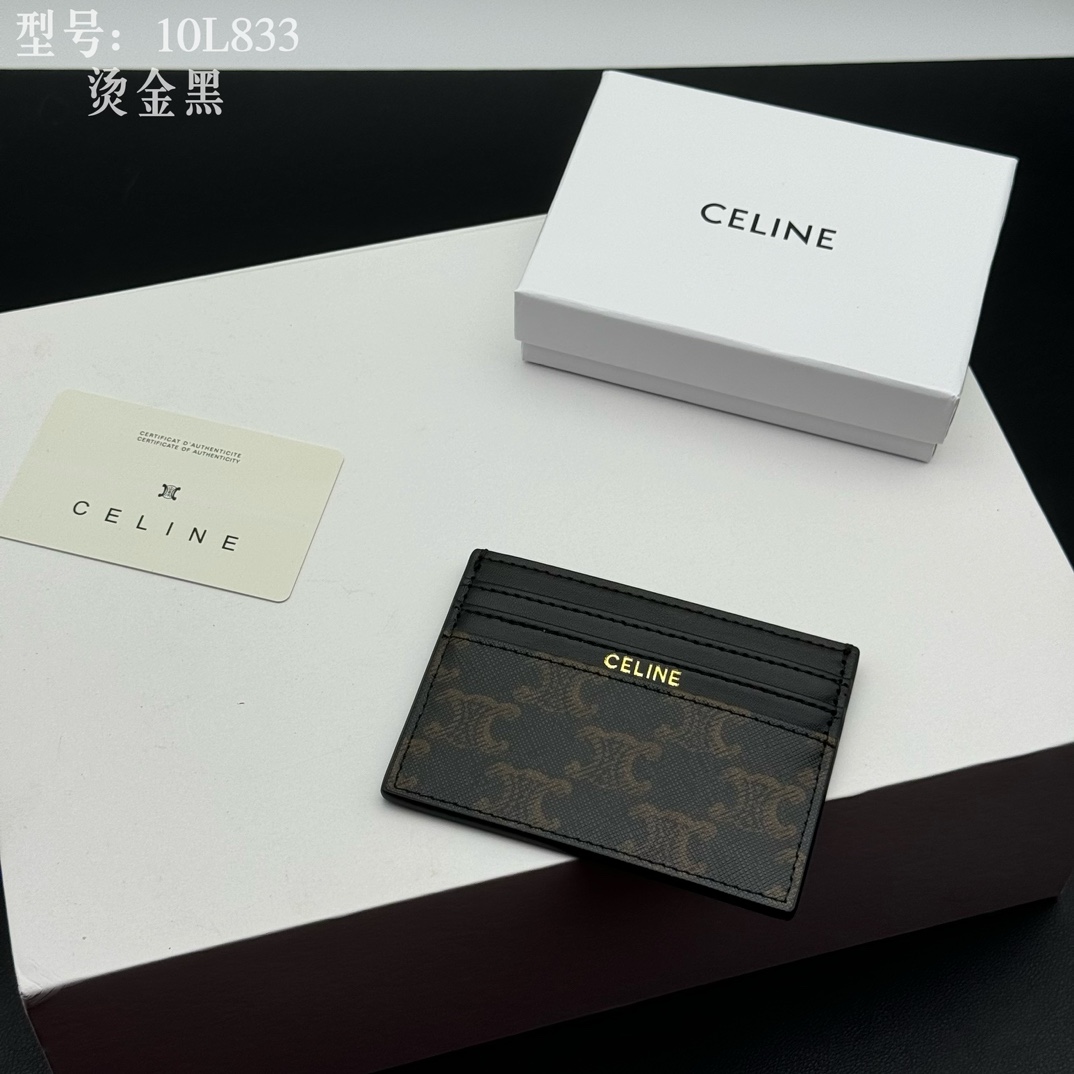 CELINE カードケース 10L833 烫金黒 メンズ レディース カード入れ シグネチャー デザイン 🟤 - 画像 3