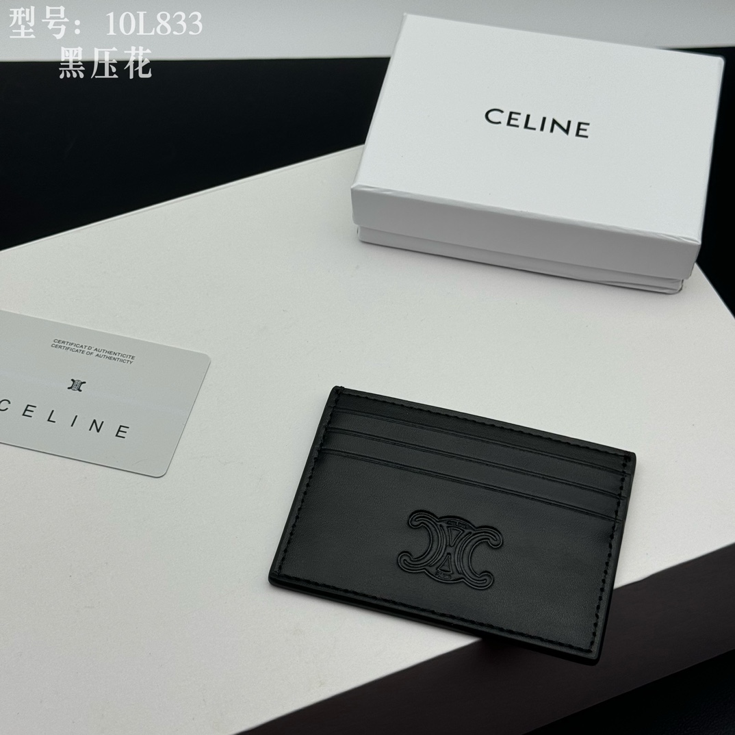 CELINE ブランドカードケース 10L833 黒 ブラック 質感抜群のレザー ミニウォレット 1枚式 カードケース 🖤 - 画像 3