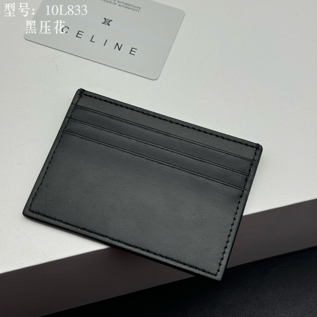 CELINE ブランドカードケース 10L833 黒 ブラック 質感抜群のレザー ミニウォレット 1枚式 カードケース 🖤 - 画像 4