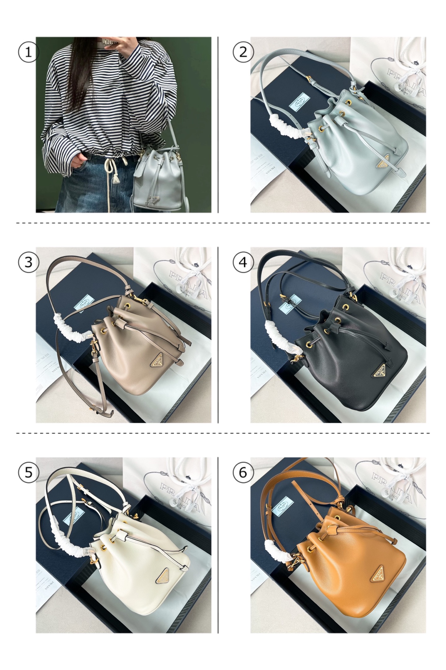 プラダ ミニ ドロップバッグ 5色入 💼 高級感のあるレザー ファッションアイテム - 画像 1