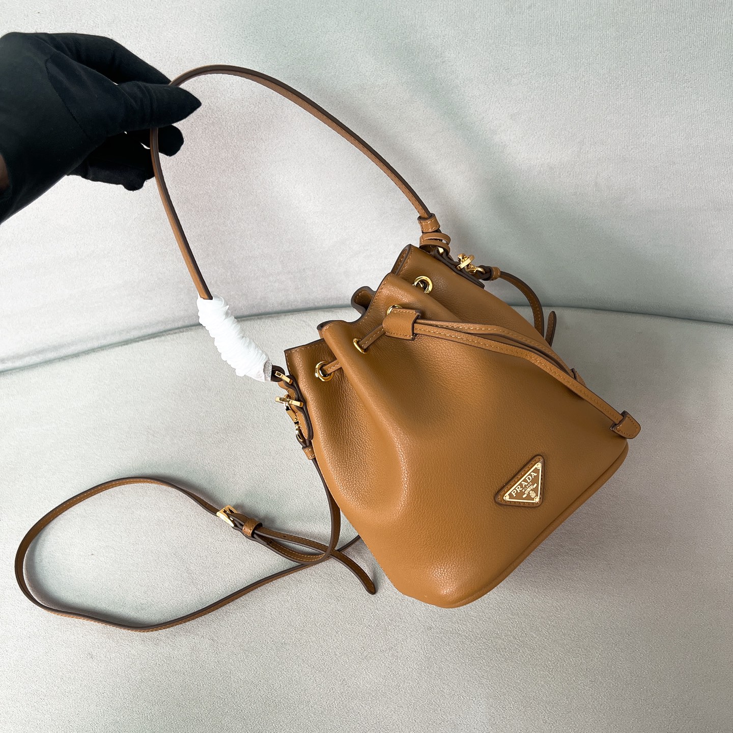 普拉达 ミニ バケットバッグ トート ブラウン 🍂 レザー 2WAY パウチ付き - 画像 2