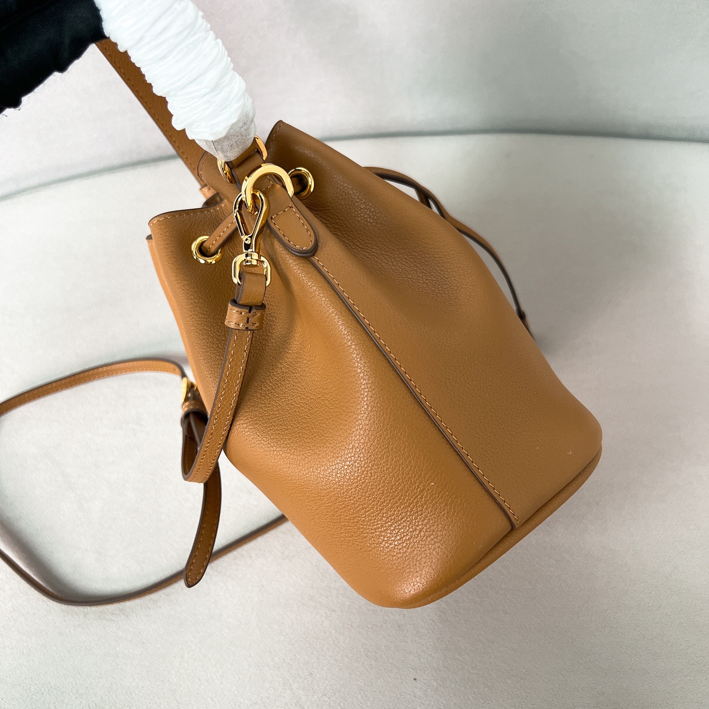 普拉达 ミニ バケットバッグ トート ブラウン 🍂 レザー 2WAY パウチ付き - 画像 3