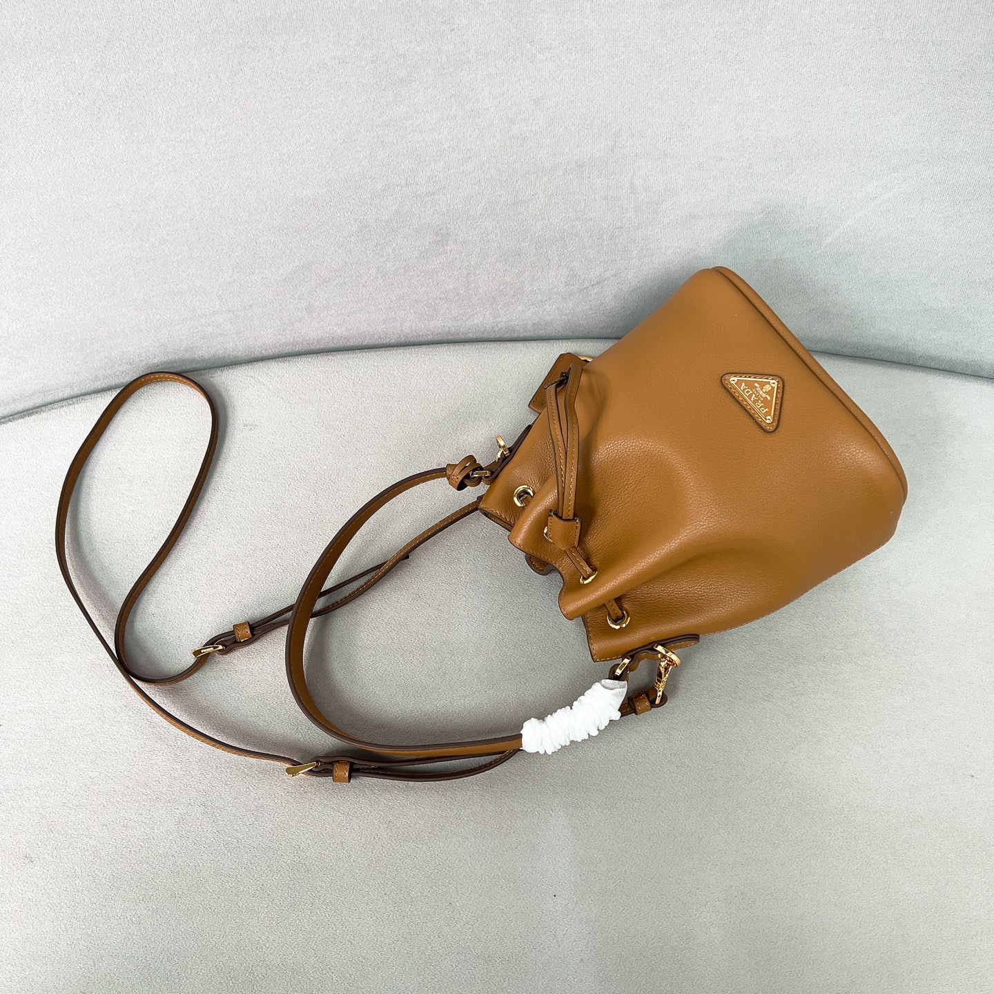 普拉达 ミニ バケットバッグ トート ブラウン 🍂 レザー 2WAY パウチ付き - 画像 5