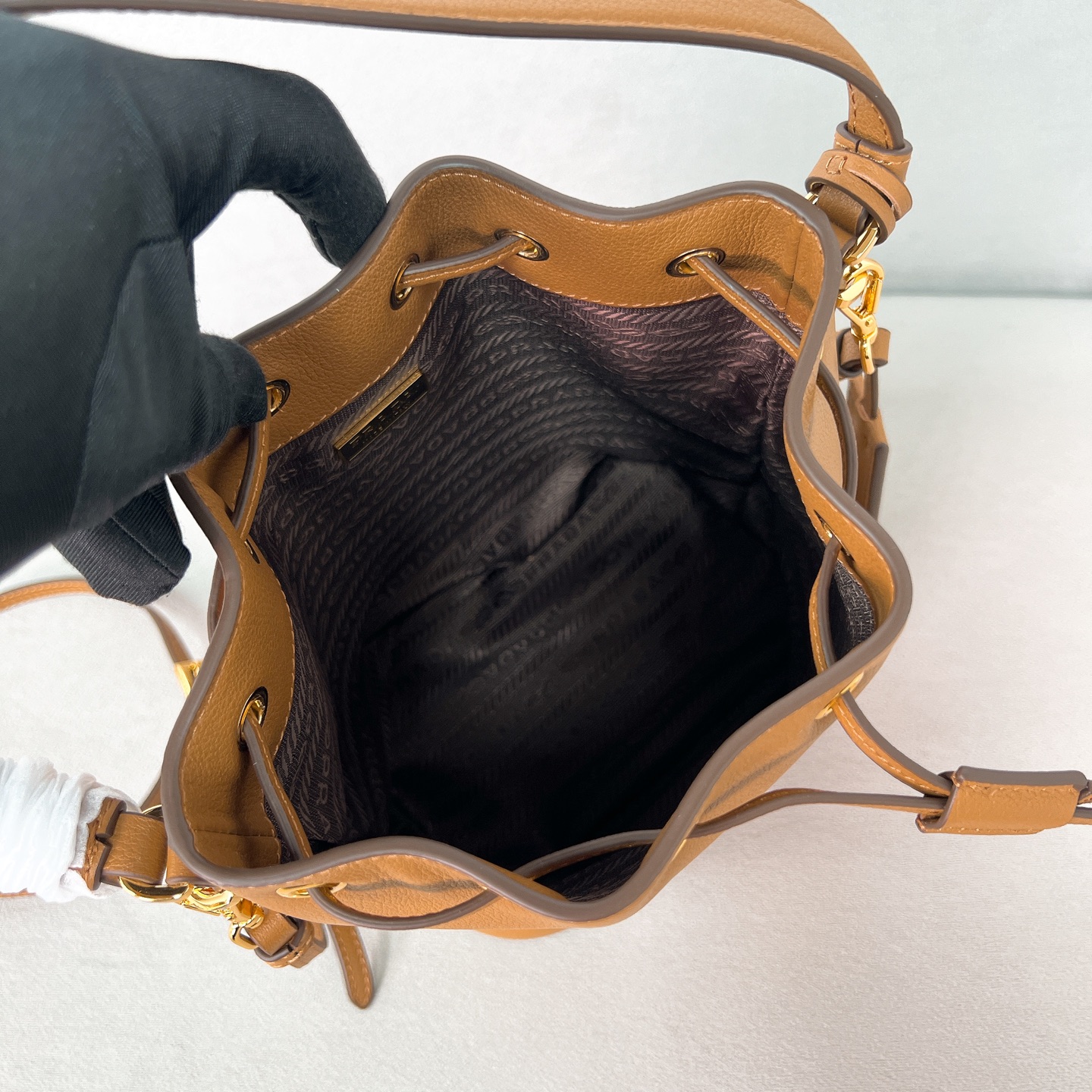 普拉达 ミニ バケットバッグ トート ブラウン 🍂 レザー 2WAY パウチ付き - 画像 8