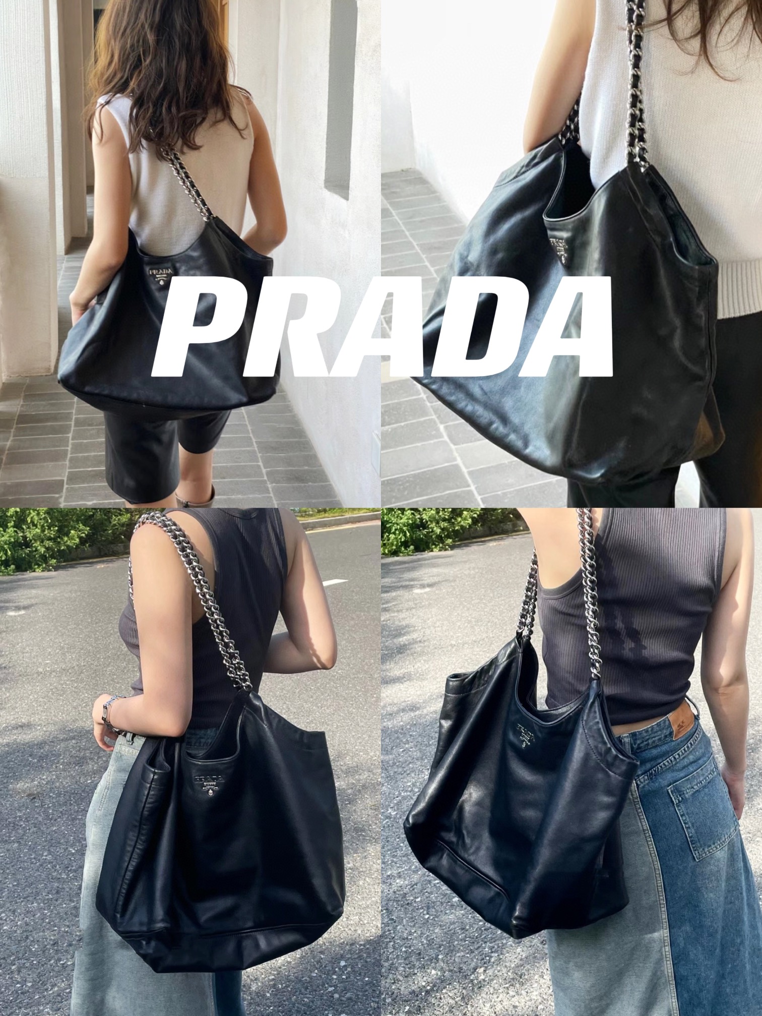 PRADA プラダ ハンドバッグ ブラック シルバーチェーン 2way 携帯用 🖤 - 画像 1