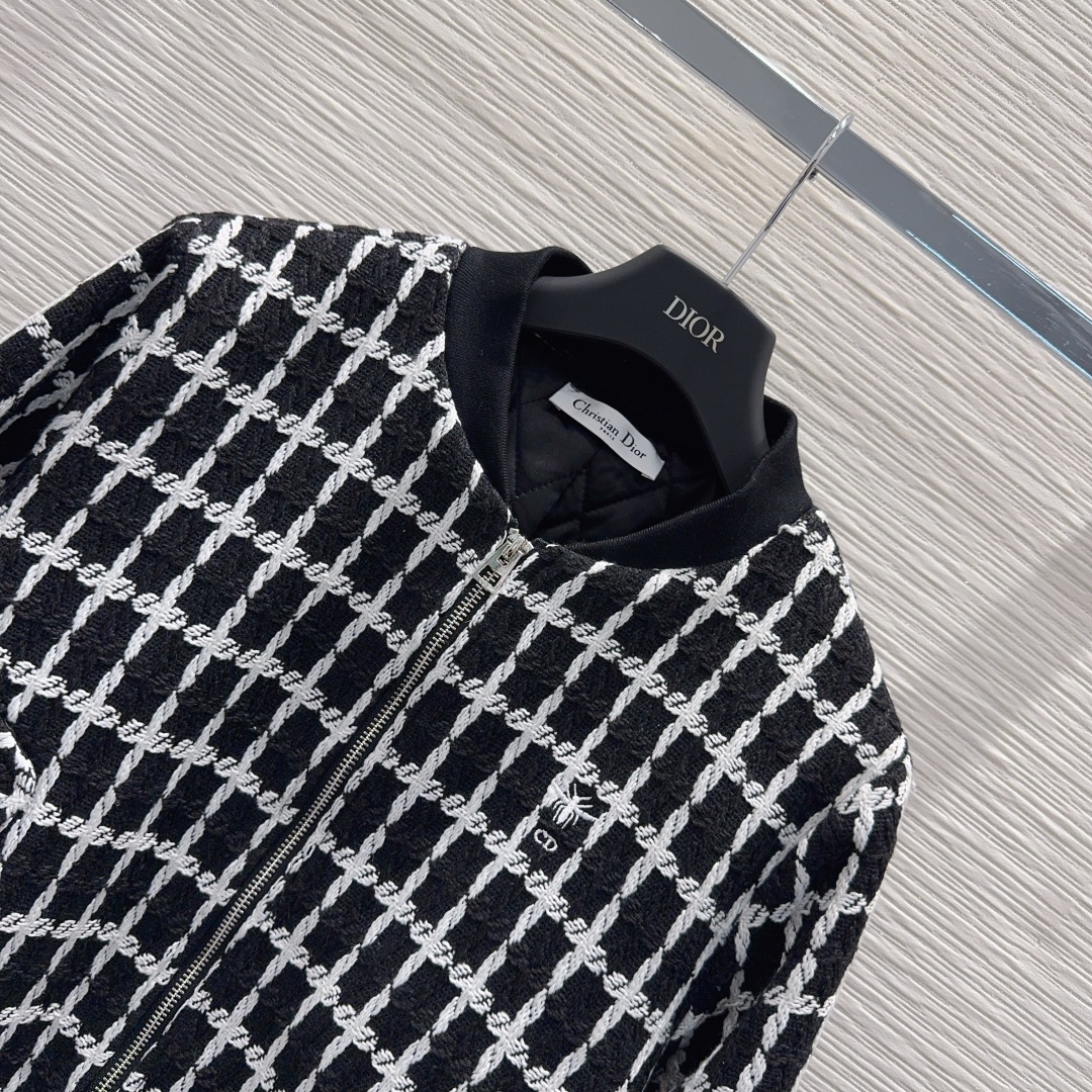 DIOR チェック柄 バンダージャケット 【新品】ブラック ✨ レディース 36 (全3色) - 画像 2