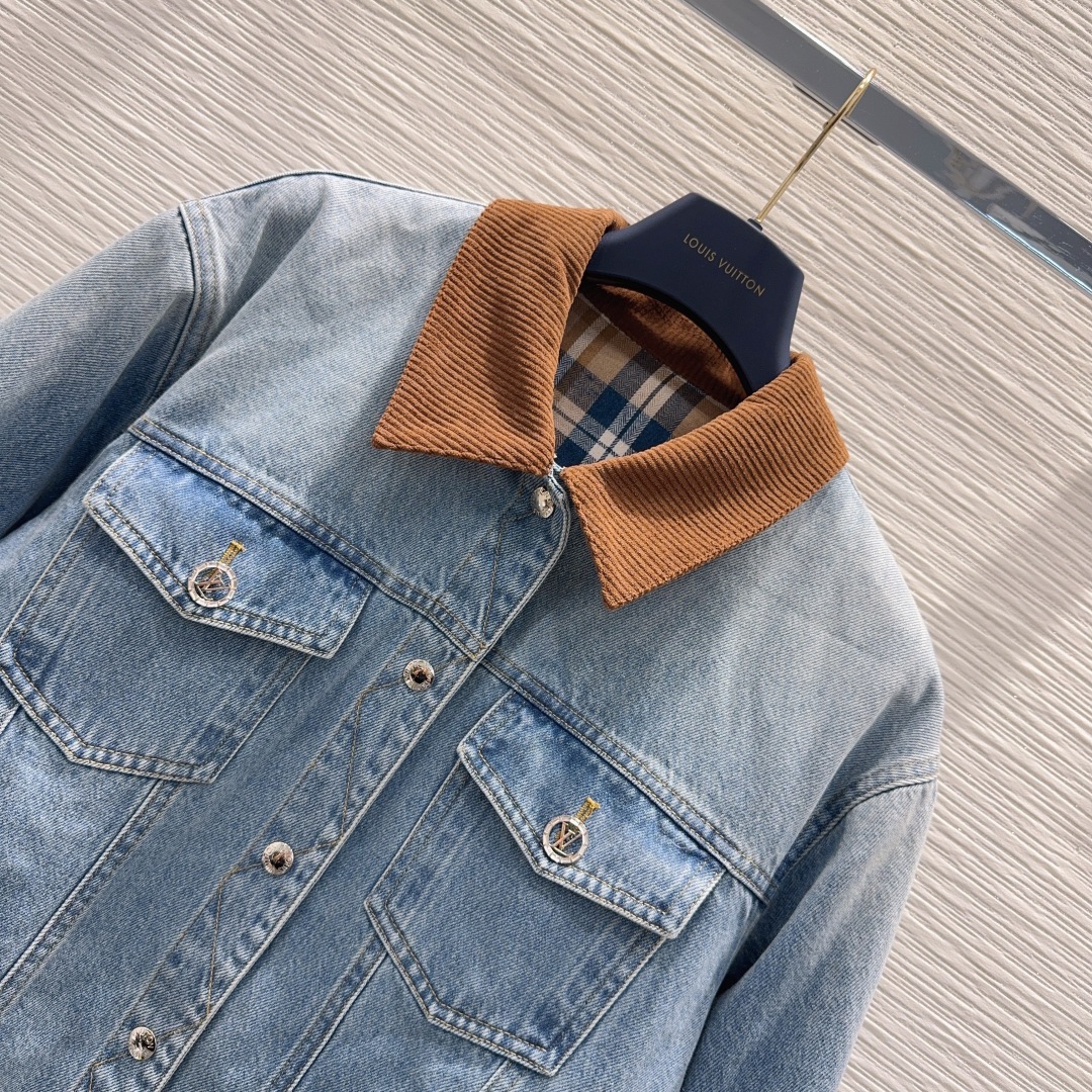 LOUIS VUITTON 00014 デニムジャケット ロゴ入り ブラック レザー コットン - 画像 2