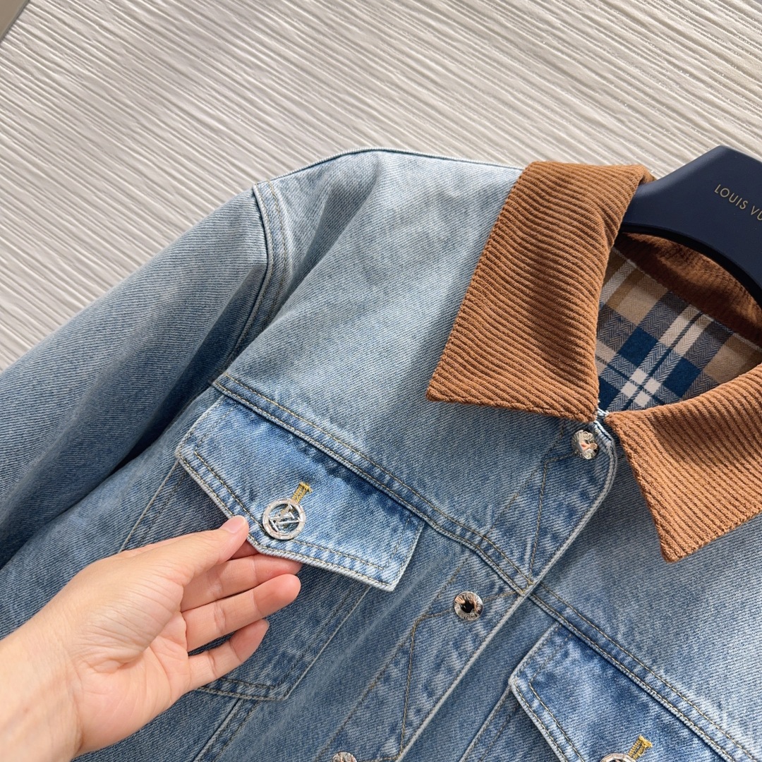 LOUIS VUITTON 00014 デニムジャケット ロゴ入り ブラック レザー コットン - 画像 3