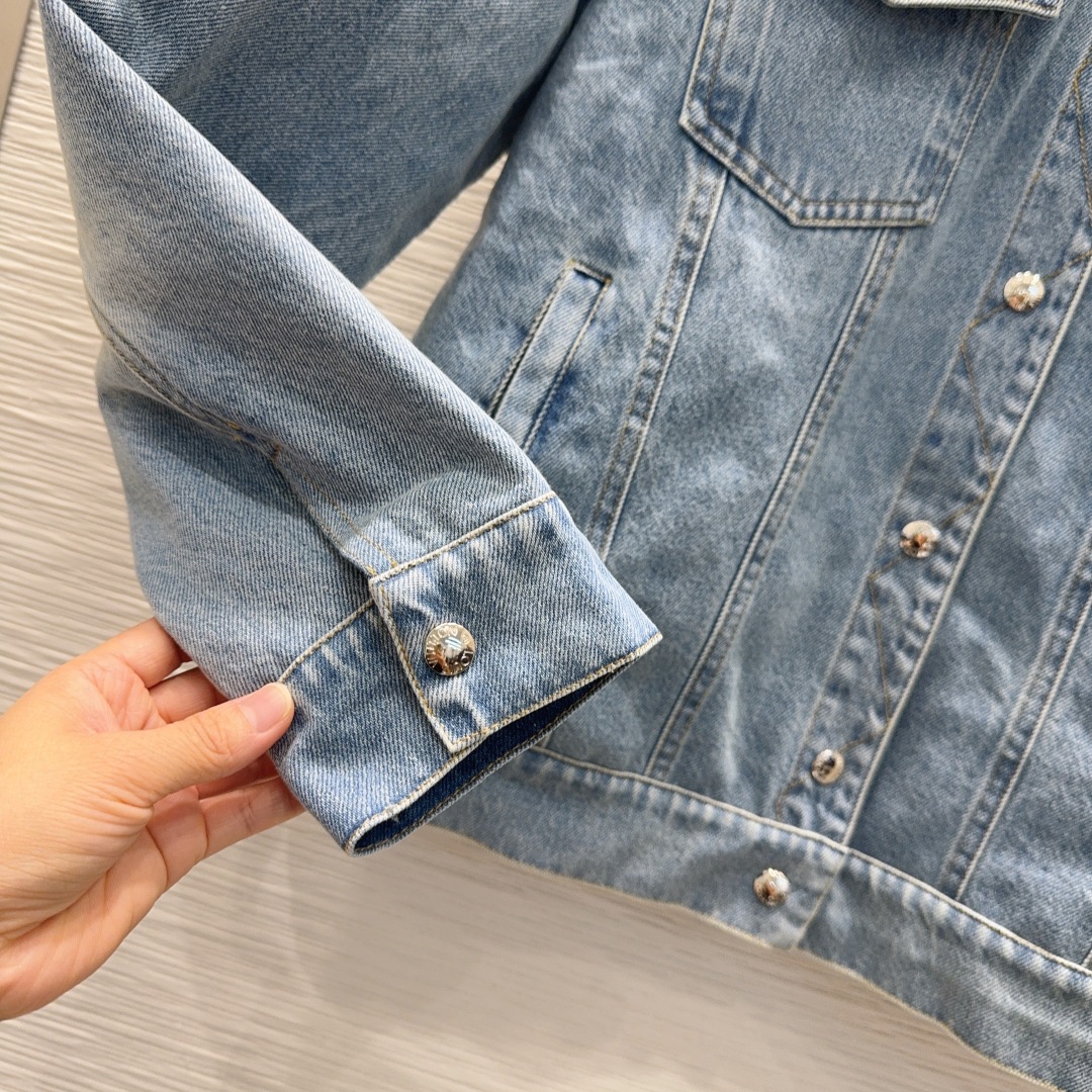 LOUIS VUITTON 00014 デニムジャケット ロゴ入り ブラック レザー コットン - 画像 4