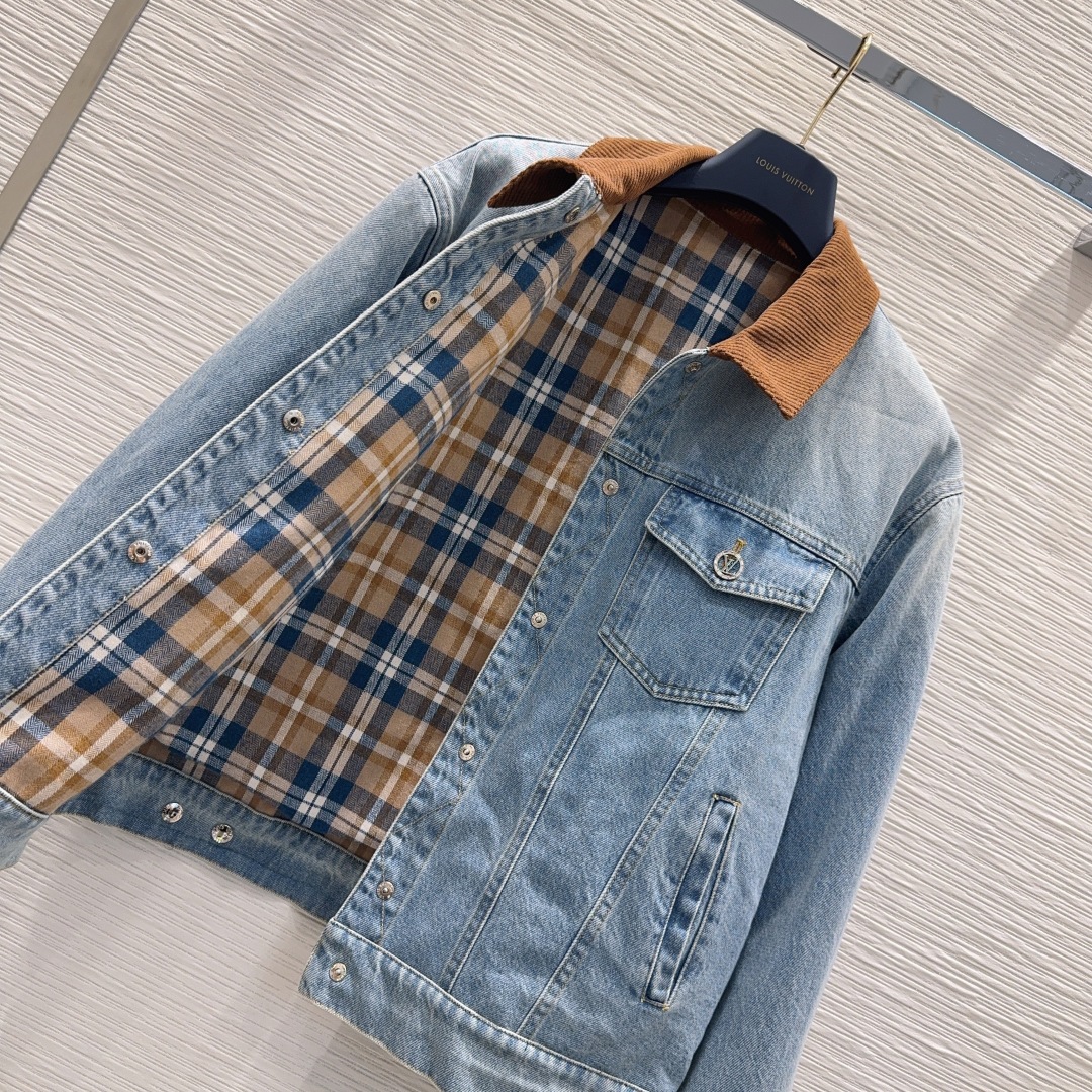 LOUIS VUITTON 00014 デニムジャケット ロゴ入り ブラック レザー コットン - 画像 5