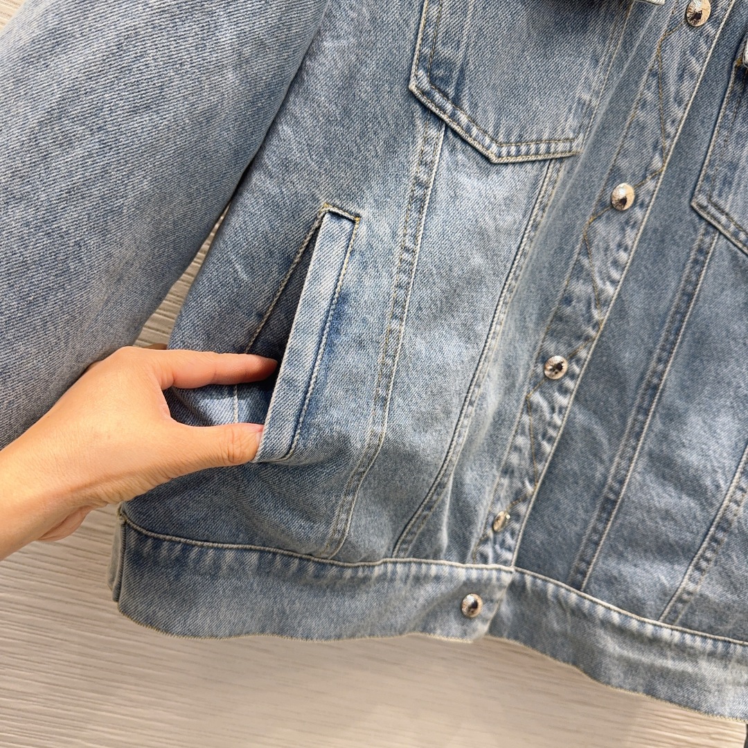 LOUIS VUITTON 00014 デニムジャケット ロゴ入り ブラック レザー コットン - 画像 6