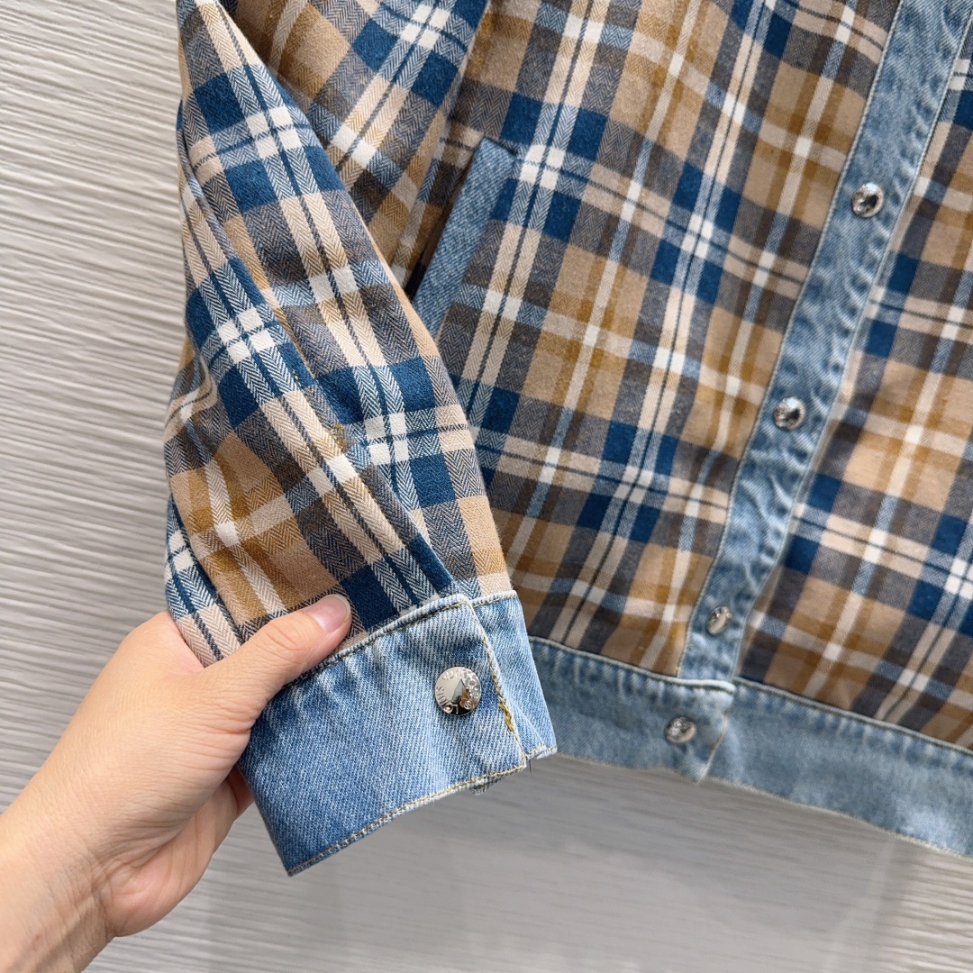 LOUIS VUITTON チェックジャケット ロゴ入り ブルー 綿100% - 画像 4