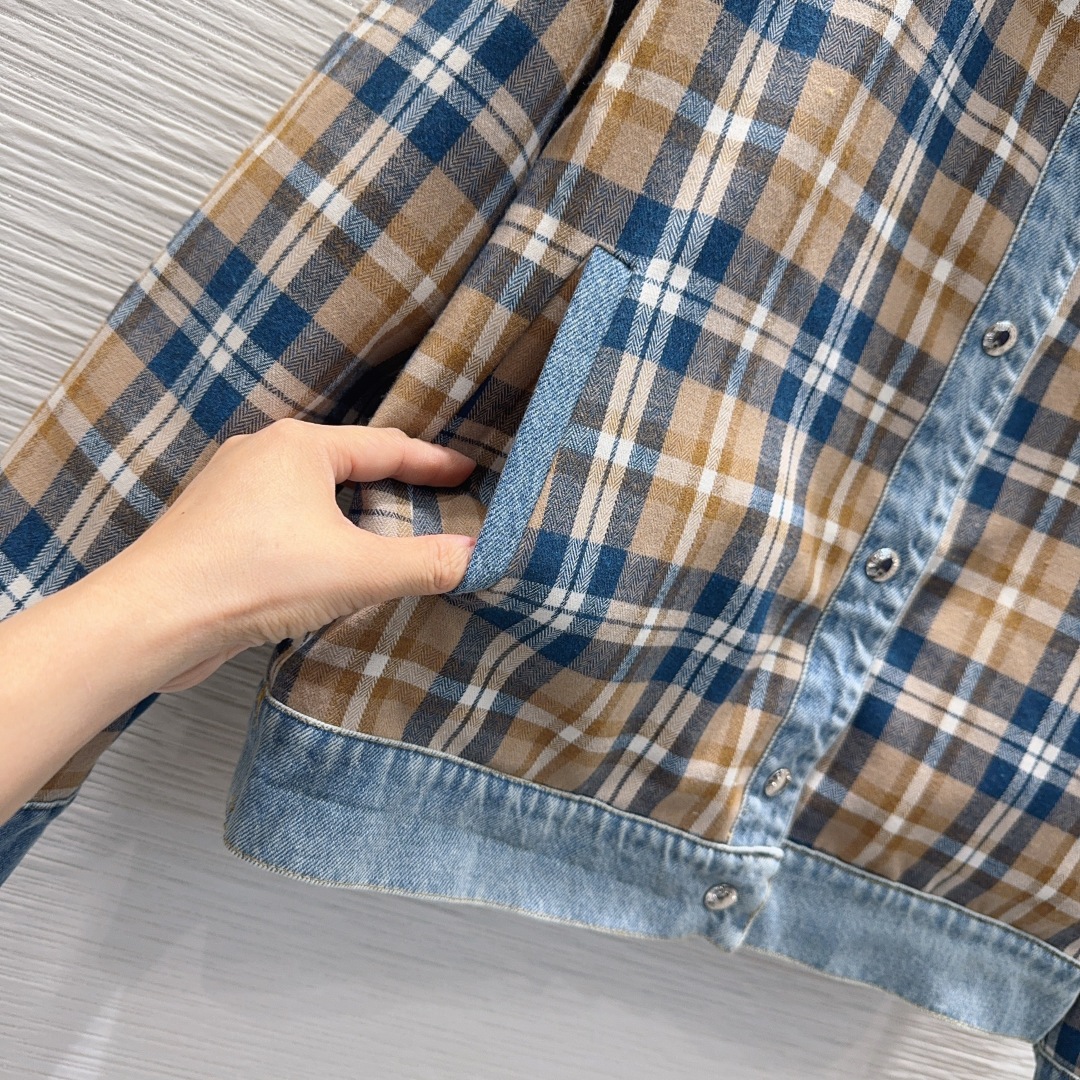 LOUIS VUITTON チェックジャケット ロゴ入り ブルー 綿100% - 画像 6
