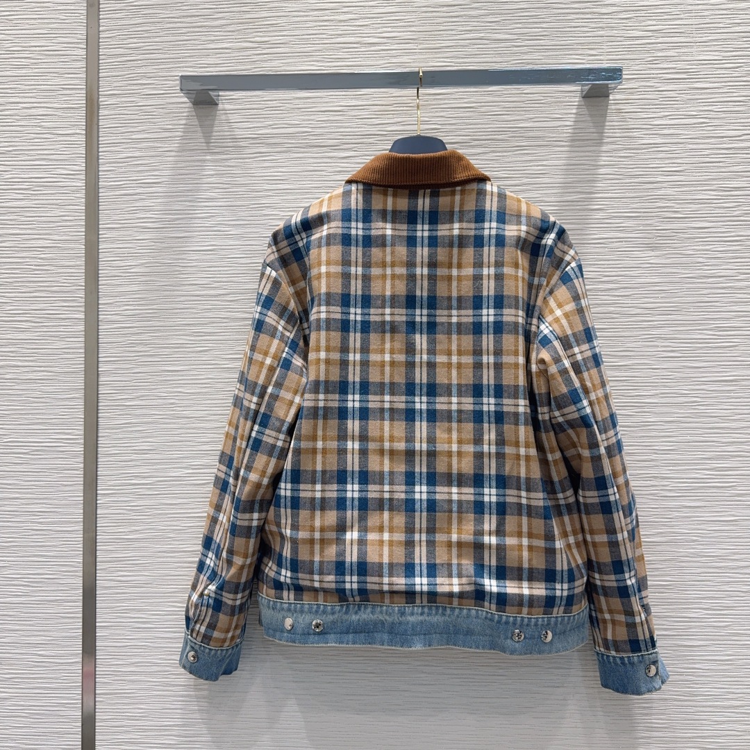 LOUIS VUITTON チェックジャケット ロゴ入り ブルー 綿100% - 画像 7
