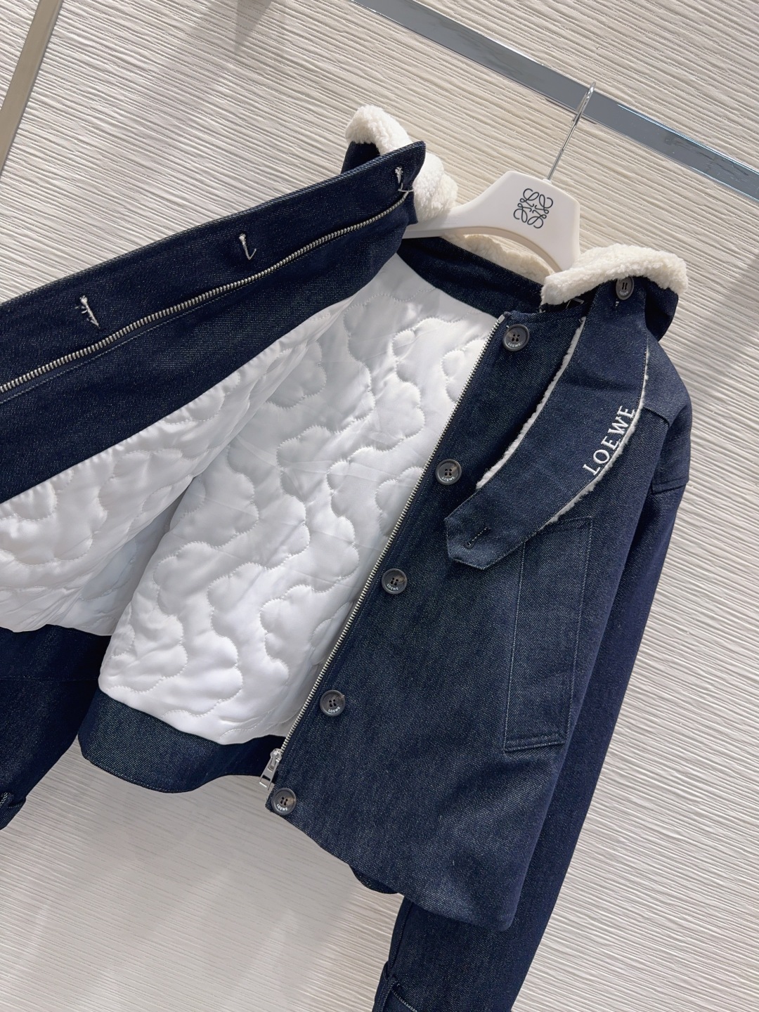 LOEWE 00016 デニムジャケット ファー裏地 ブルゾン ブラック | メンズ レディース 対応 - 画像 5
