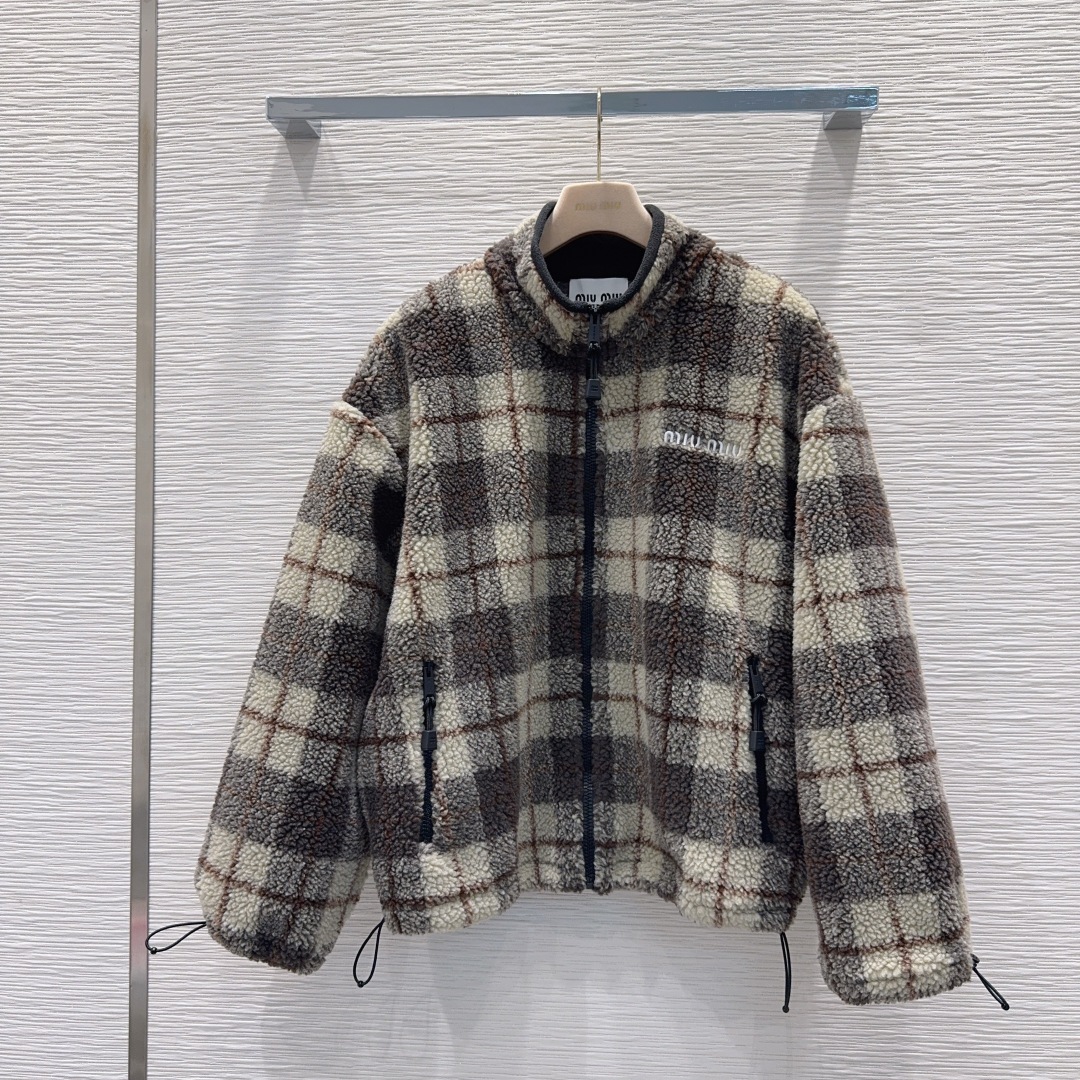 MIU MIU チェック ファー ファージャケット | ブラック ブラウン ホワイト - 画像 2