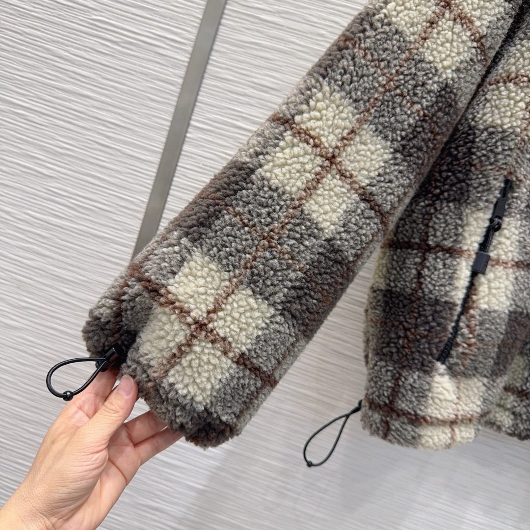 MIU MIU チェック ファー ファージャケット | ブラック ブラウン ホワイト - 画像 6