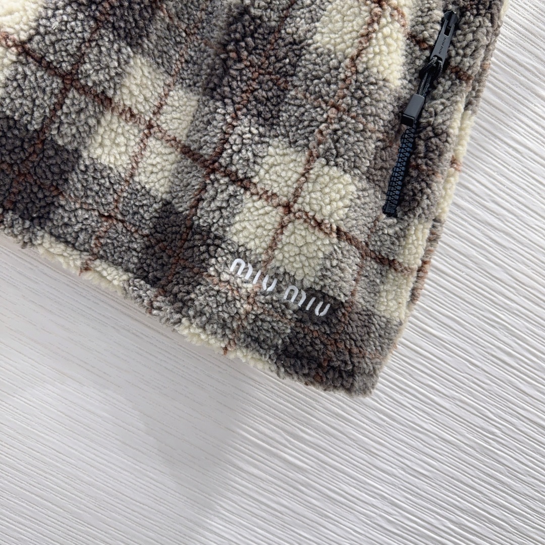 MIU MIU ファー チェック柄 ファージーファブリック ブラック ブラウン グレー - 画像 4