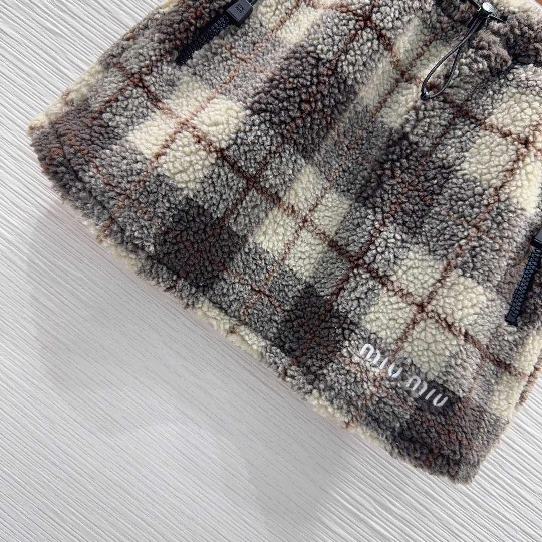 MIU MIU ファー チェック柄 ファージーファブリック ブラック ブラウン グレー - 画像 8