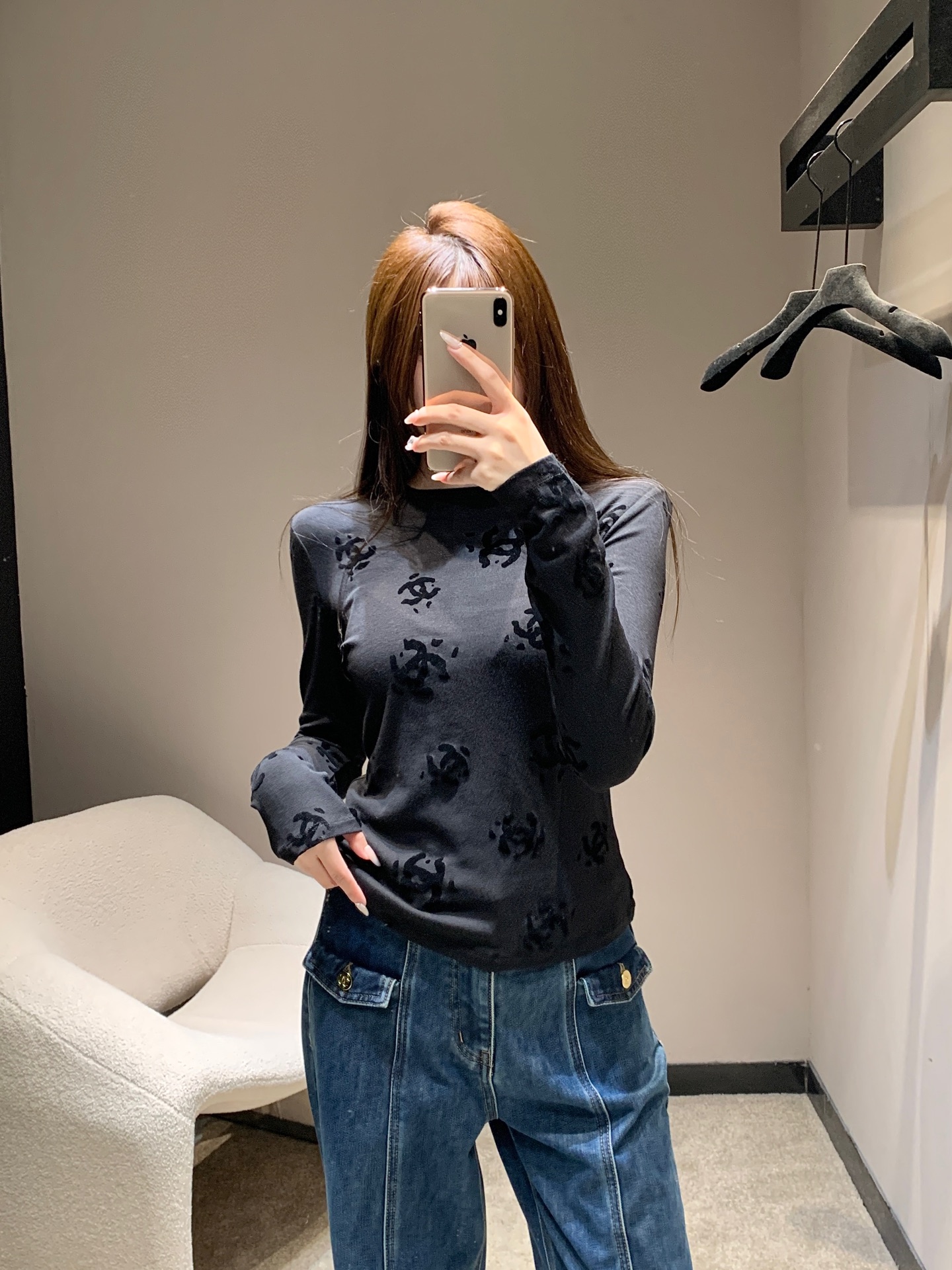 190 Chane 25B ロゴ入り デニム | ワンピース ブラック ポリエステル100% - 画像 7