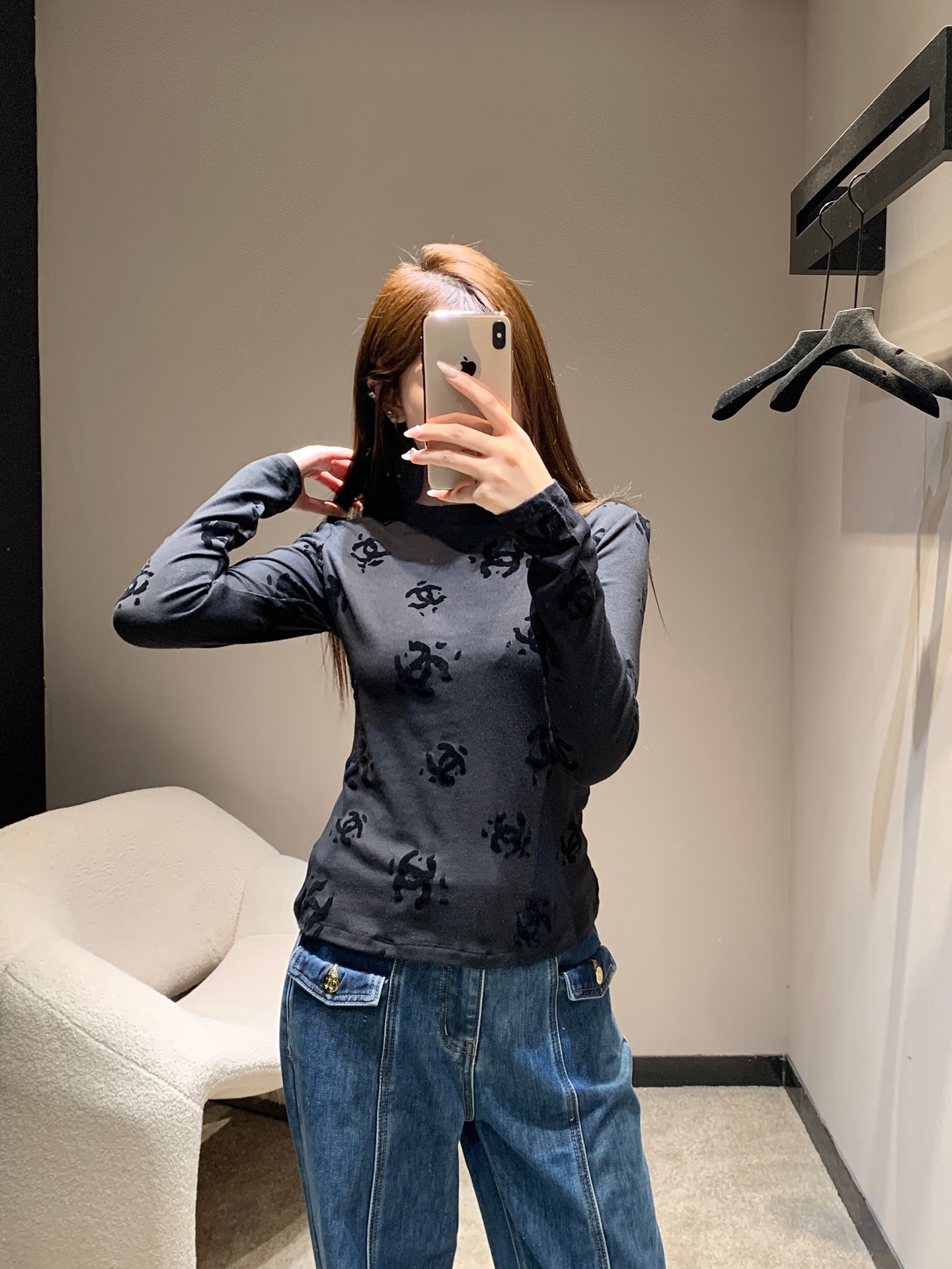 190 Chane 25B ロゴ入り デニム | ワンピース ブラック ポリエステル100% - 画像 9