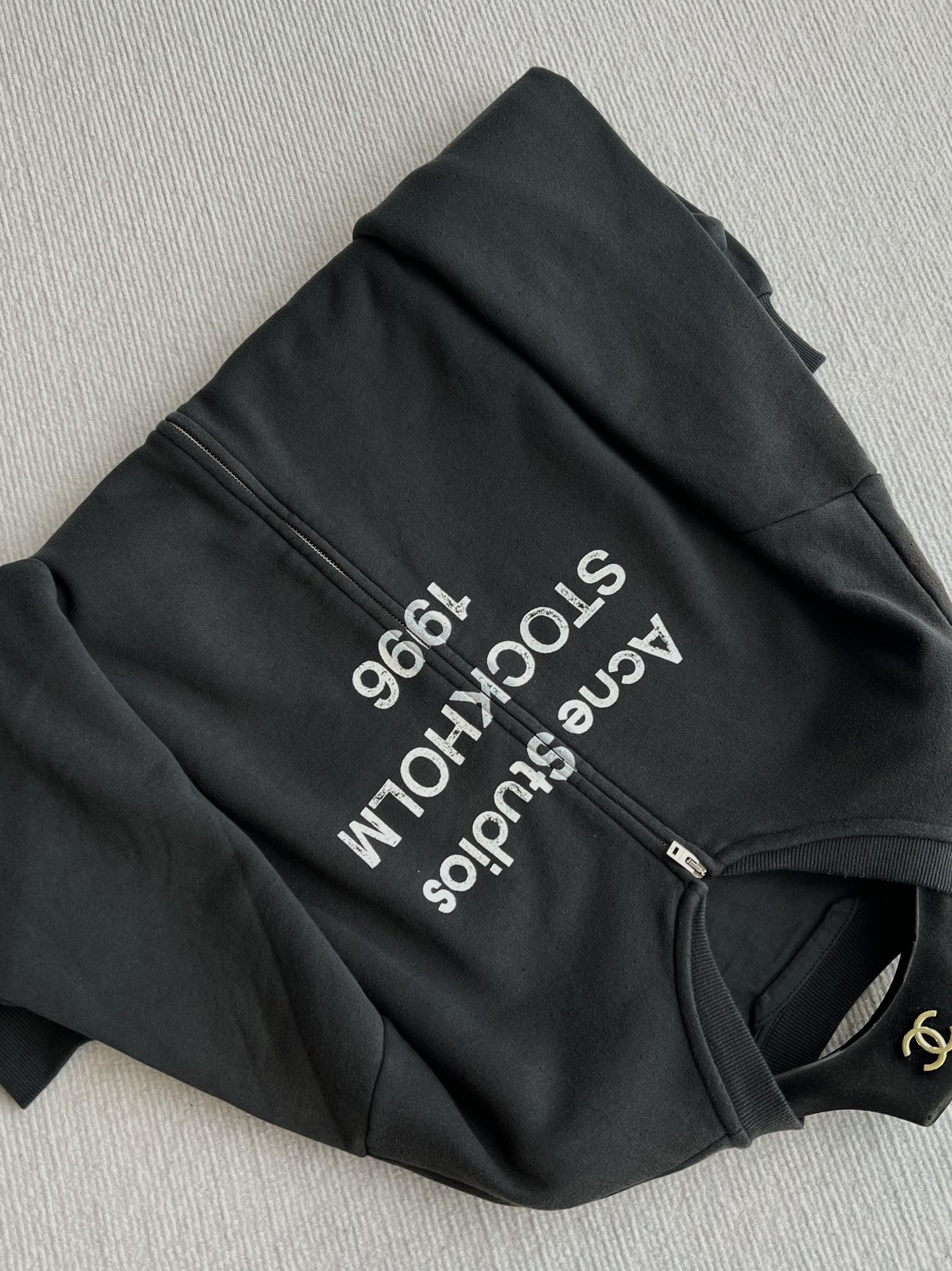 Acne Studios 1996 ロゴ フルジップ ジャケット ブラック グリーン ブルーレイ カラー | 100% コットン - 画像 7