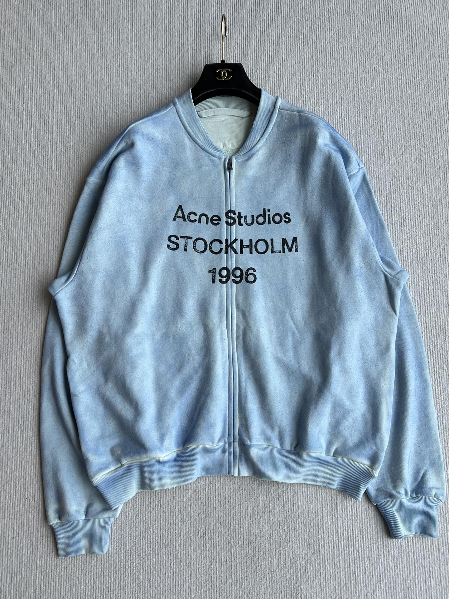 Acne Studios 1996 ロゴ フルジップジャケット 水洗加工 ブルー 100%コットン - 画像 1