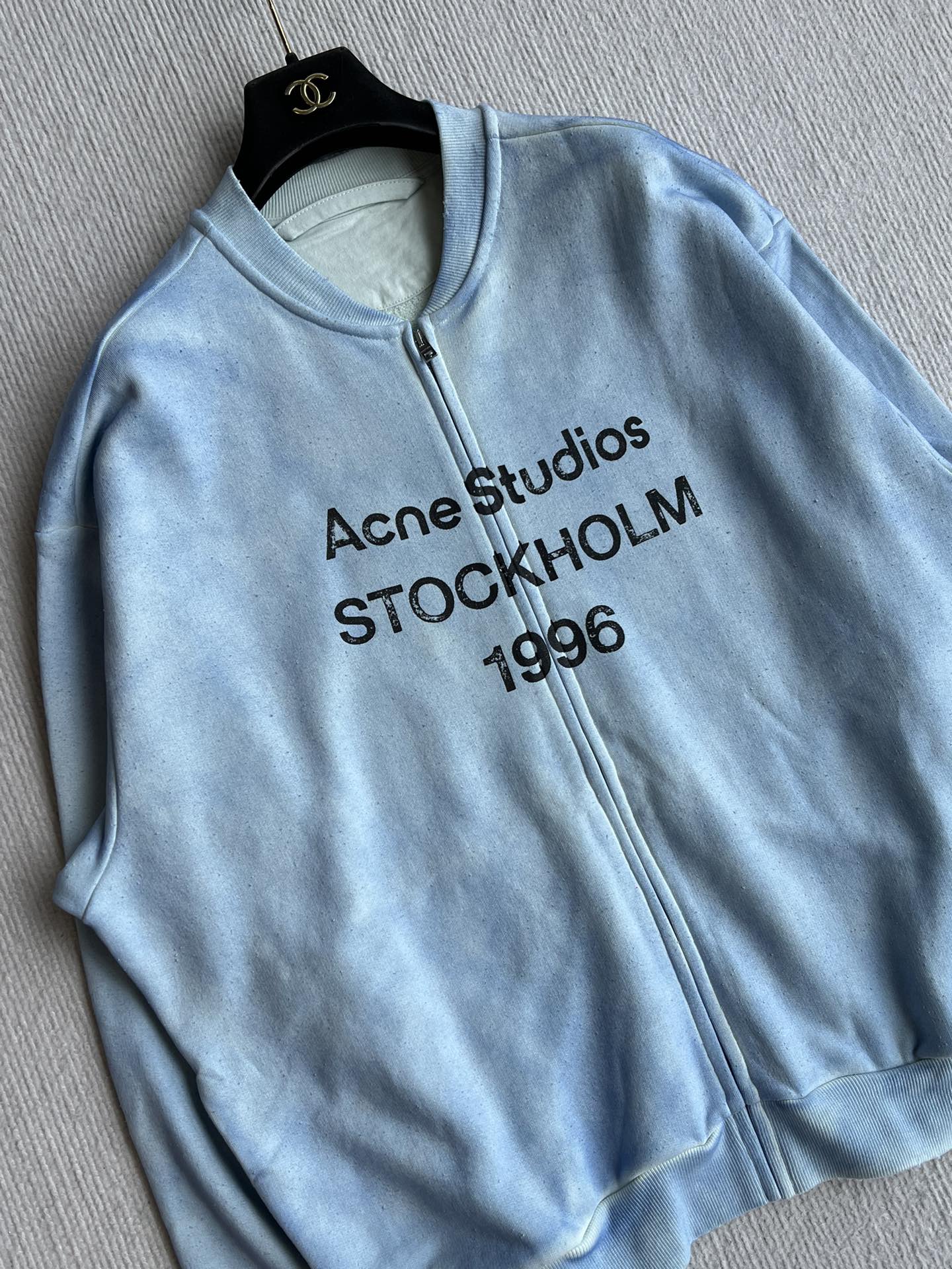 Acne Studios 1996 ロゴ フルジップジャケット 水洗加工 ブルー 100%コットン - 画像 4