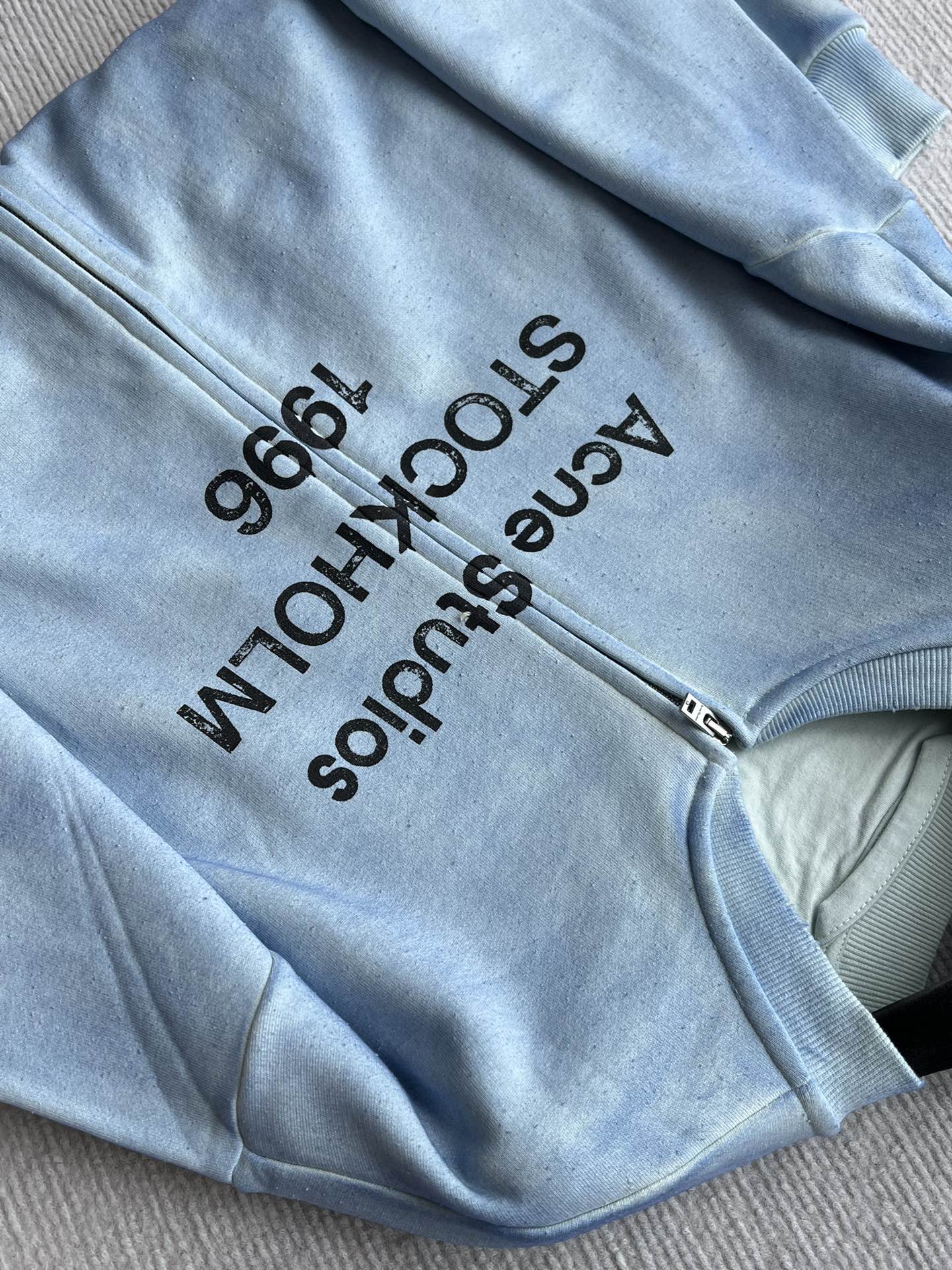 Acne Studios 1996 ロゴ フルジップジャケット 水洗加工 ブルー 100%コットン - 画像 5