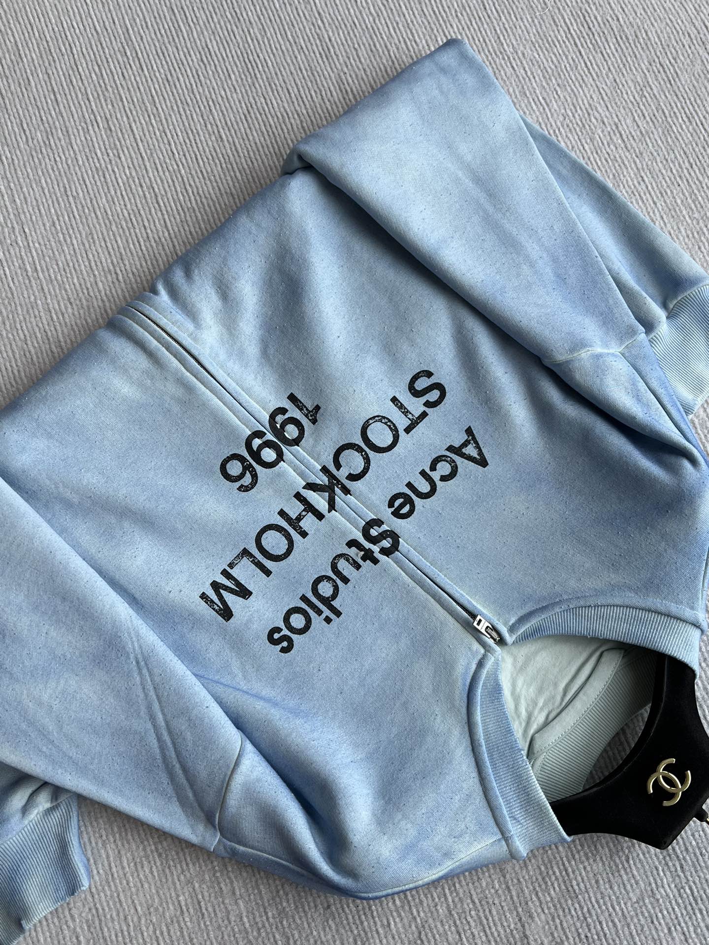 Acne Studios 1996 ロゴ フルジップジャケット 水洗加工 ブルー 100%コットン - 画像 6