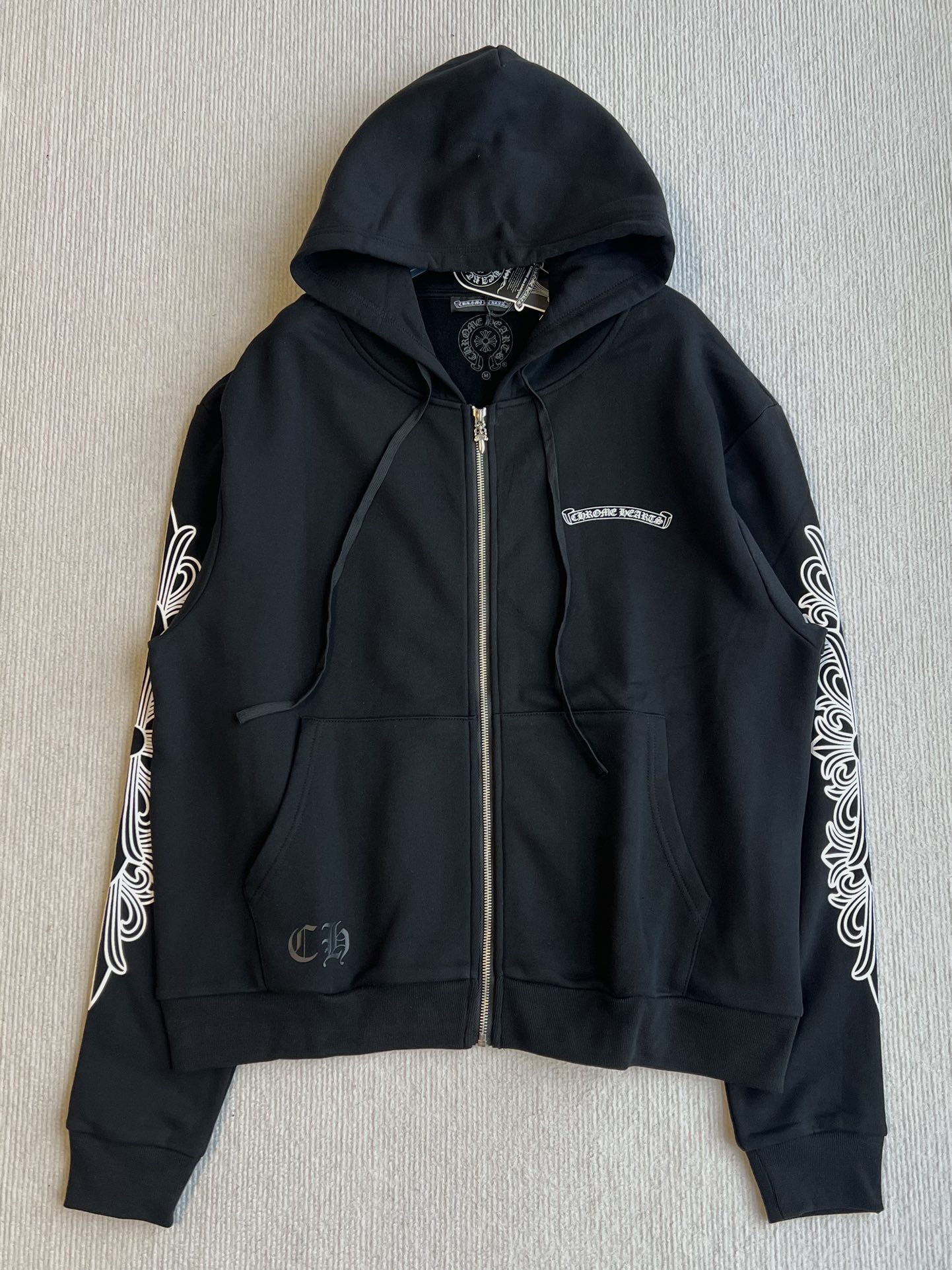 Chrome Hearts 25秋冬 フルジップパーカー 梵文刺繍 ブラック 100%コットン - 画像 1