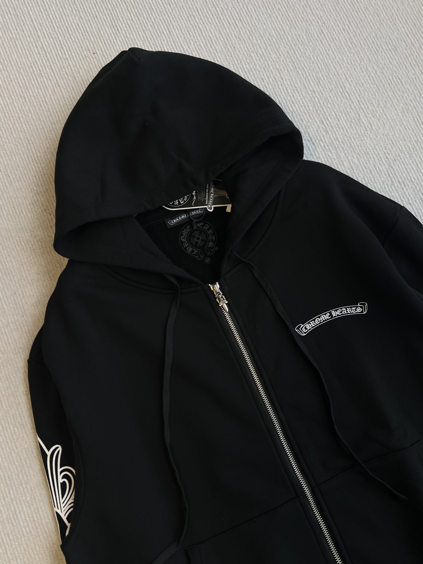 Chrome Hearts 25秋冬 フルジップパーカー 梵文刺繍 ブラック 100%コットン - 画像 4