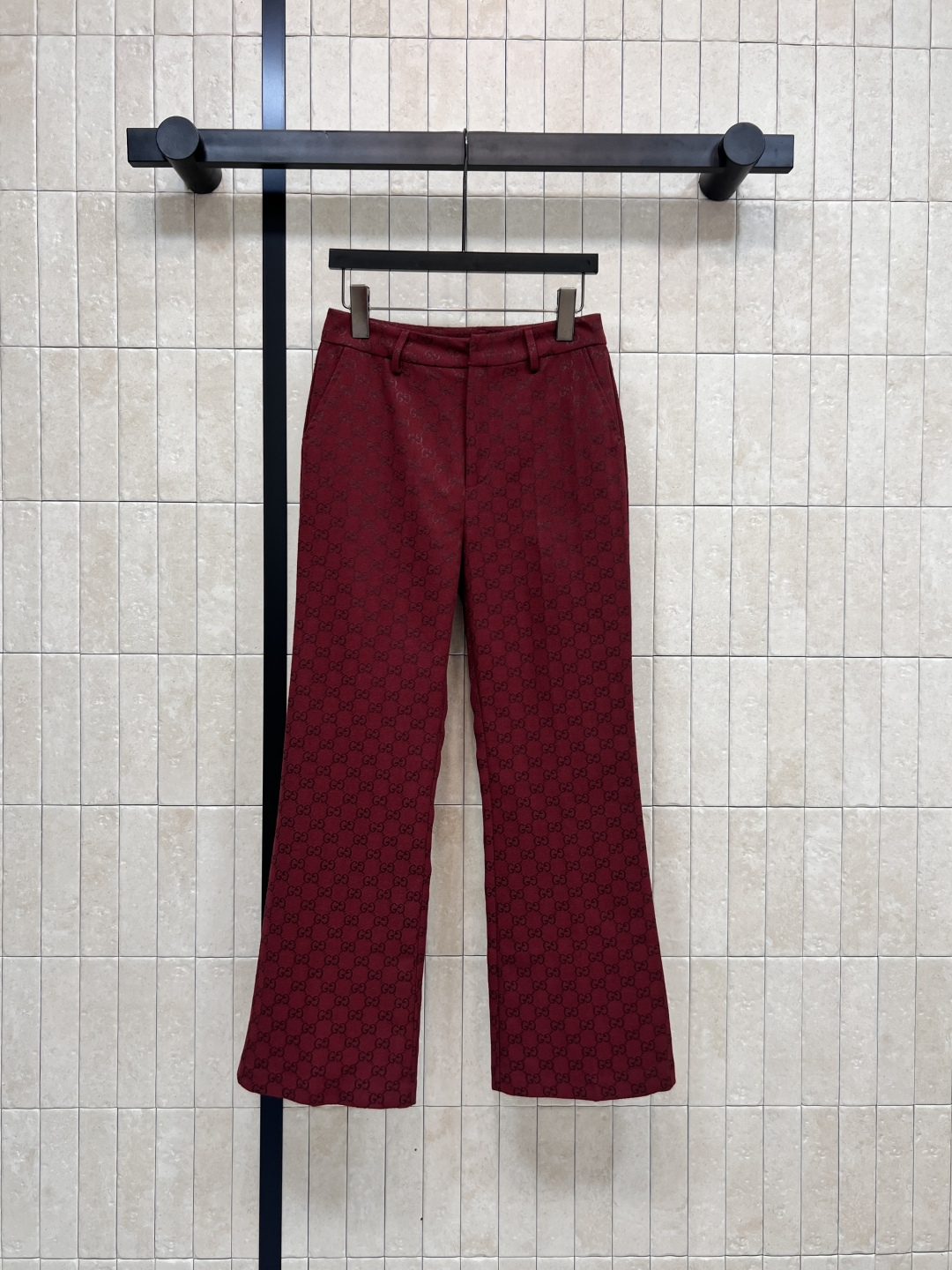 Gucci 290 レディース ダブルG フラワーパターン 高腰 ワイドパンツ レッド | S-M-L - 画像 1