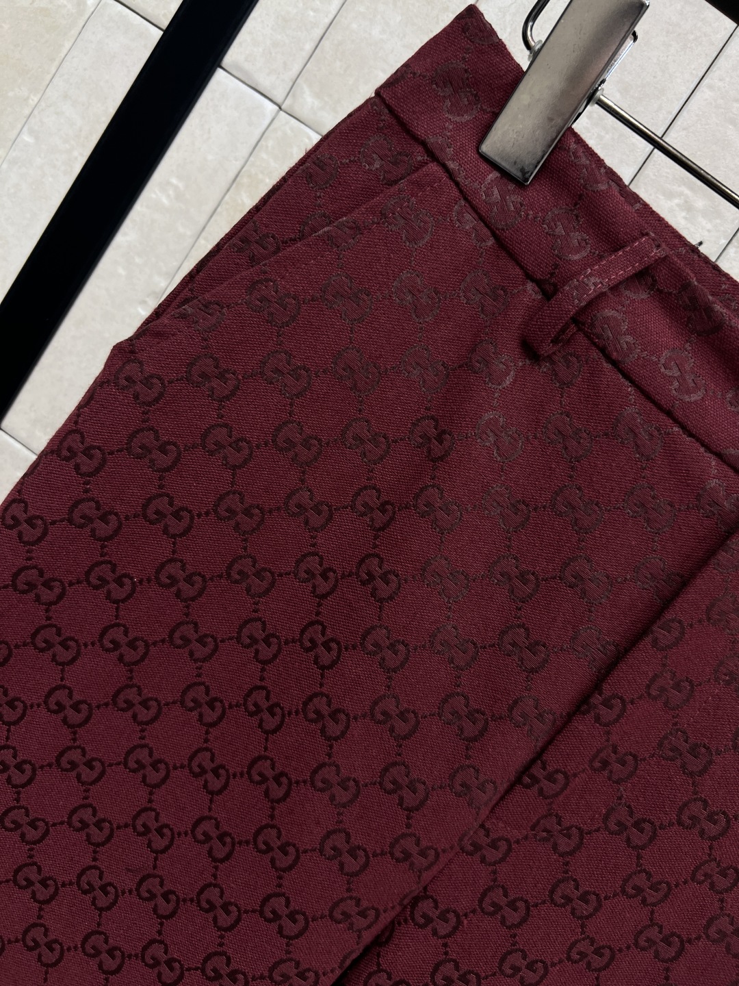 Gucci 290 レディース ダブルG フラワーパターン 高腰 ワイドパンツ レッド | S-M-L - 画像 5