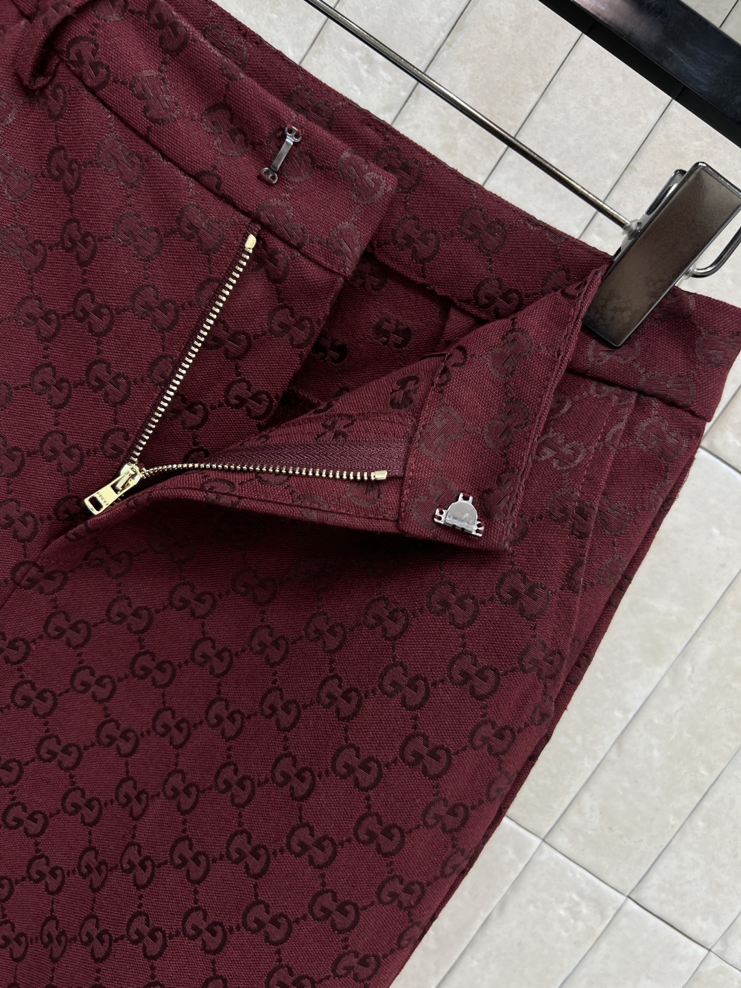 Gucci 290 レディース ダブルG フラワーパターン 高腰 ワイドパンツ レッド | S-M-L - 画像 6