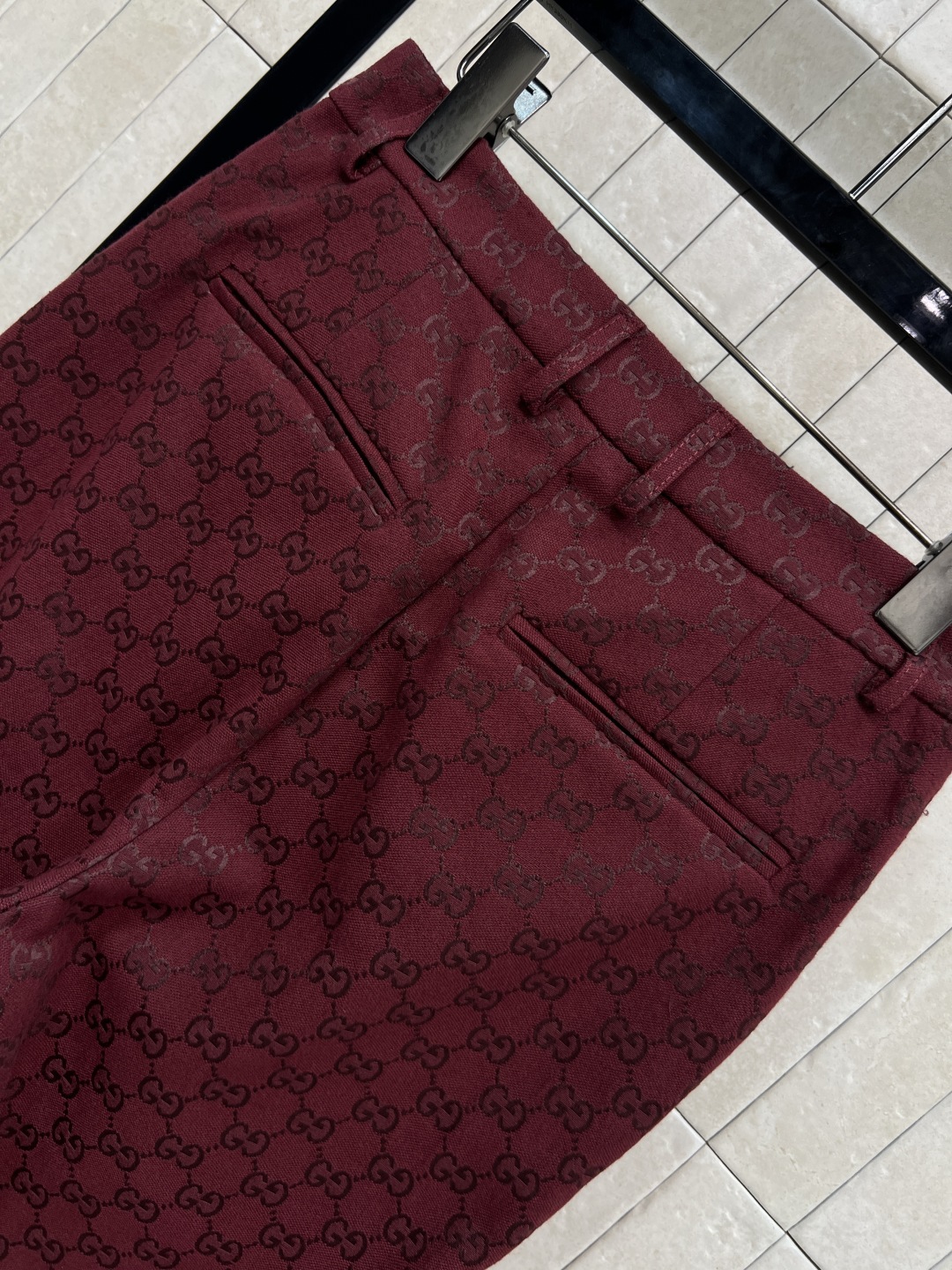 Gucci 290 レディース ダブルG フラワーパターン 高腰 ワイドパンツ レッド | S-M-L - 画像 8