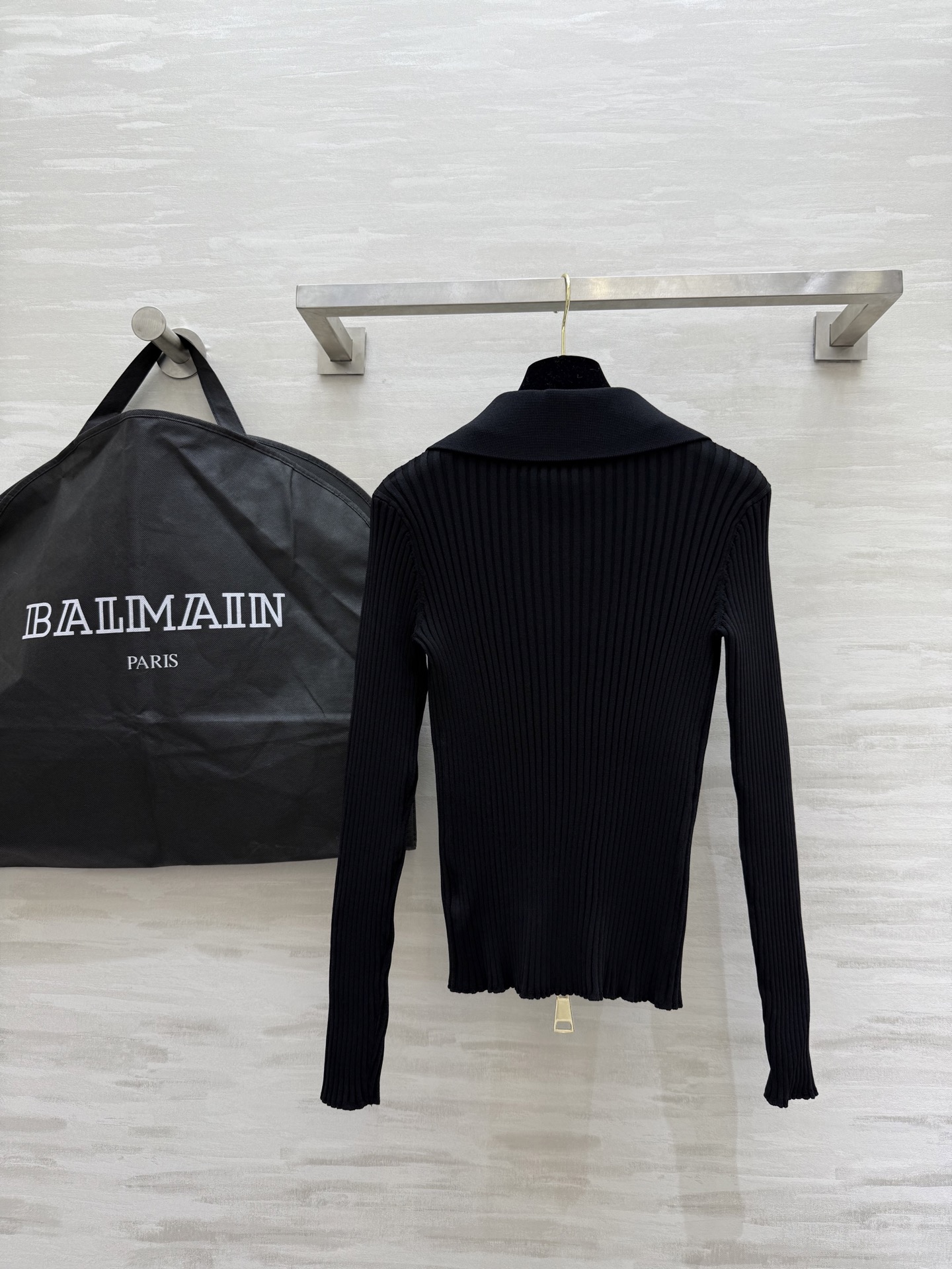 BALMAIN ニット ロングスリーブ ファスナー デザイン ブラック - 画像 6